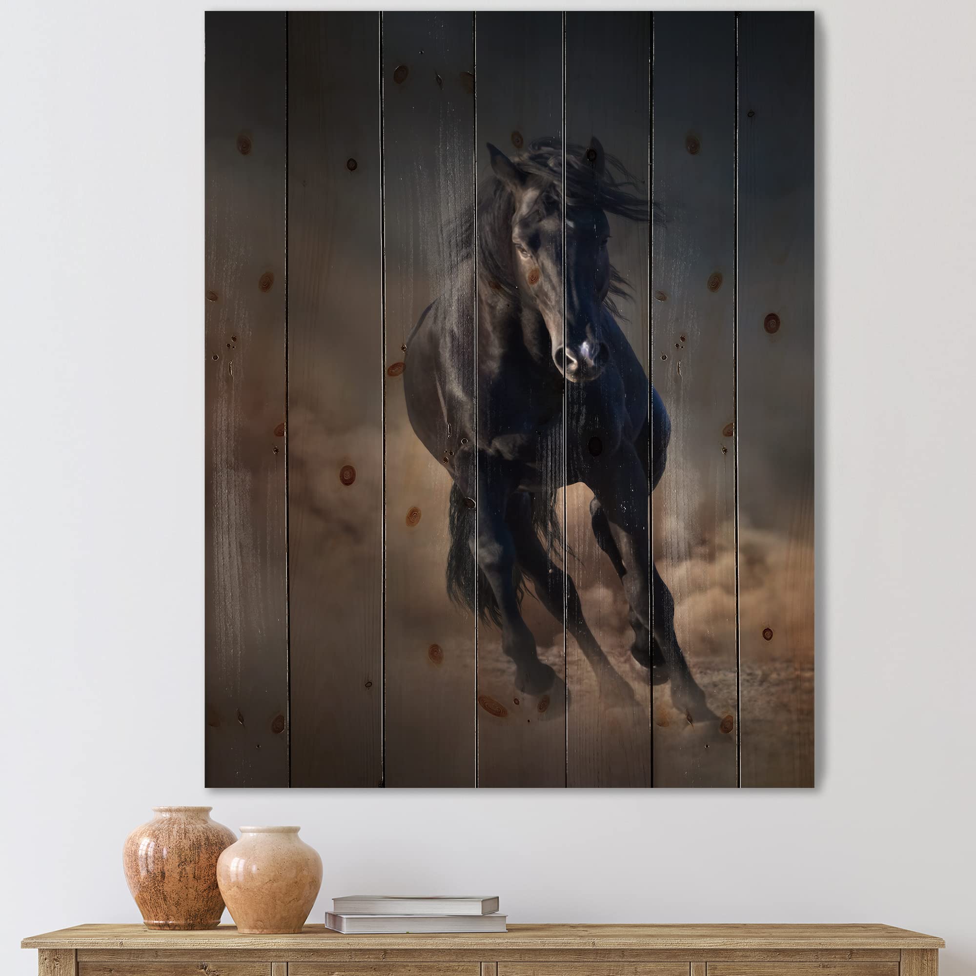 DesignQ Thoroughbred Nonius Stallion Horse Portrait - Farmhouse Wood Wall Decor, Brown Wood Wall Art, Large Animal Wood Panel Print on Natural Pine - Perfect for Living Room, Bedroom & Country Home Decor