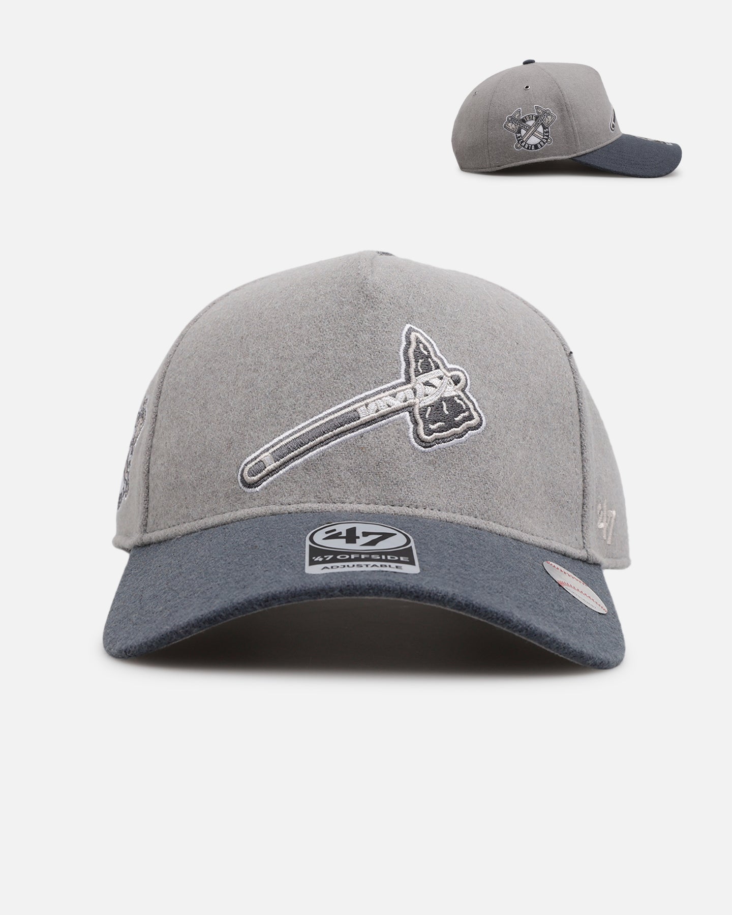 47 Brand Atlanta Braves 'Shades Of Gray' Snapback Hat - Adjustable 47 Offside Cement Baseball Cap for Men & Women - Perfect for Sports Games, Casual Wear & Fan Collections