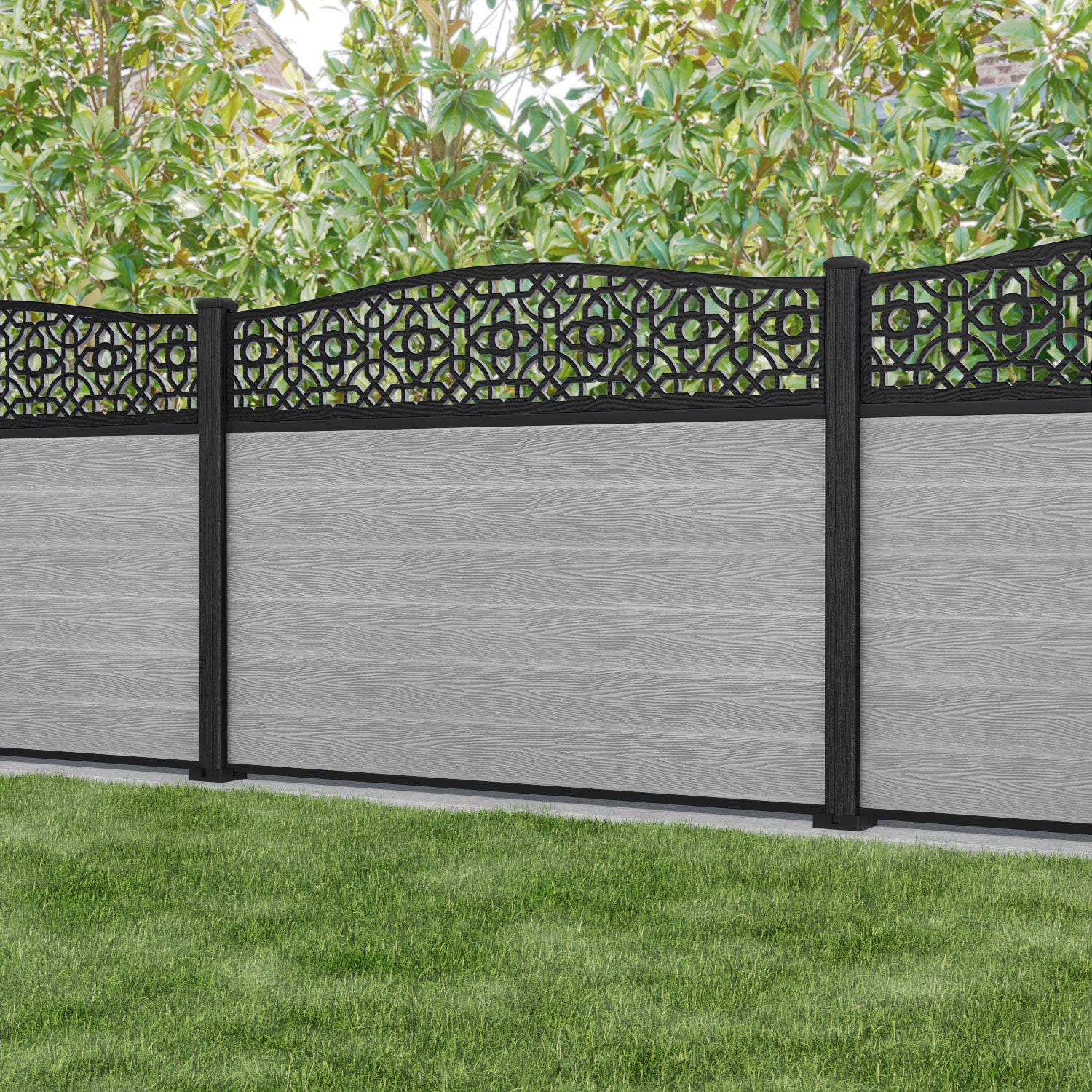 Classic Nabila Curved Top Fence Panel - Light Grey Composite Fencing with Durable Posts | Perfect for Backyard Privacy, Garden Borders & Decorative Outdoor Landscaping