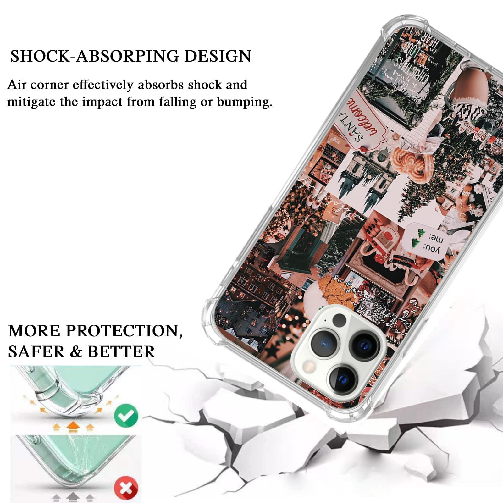 Trendy Christmas iPhone 13 Pro Max Case - Aesthetic Winter Collage Design Protective Cover for Women & Men | Durable TPU Bumper Case | Perfect Holiday Gift & Seasonal Protection