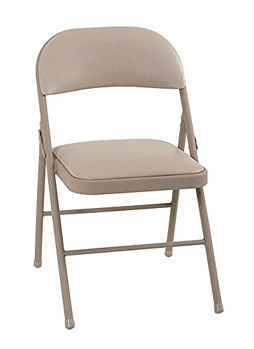 Comul Sand Color Steel Vinyl Folding Chairs (Set of 4) - Durable Outdoor Patio Dining Chairs for Garden, Poolside, BBQ, and Backyard Relaxation