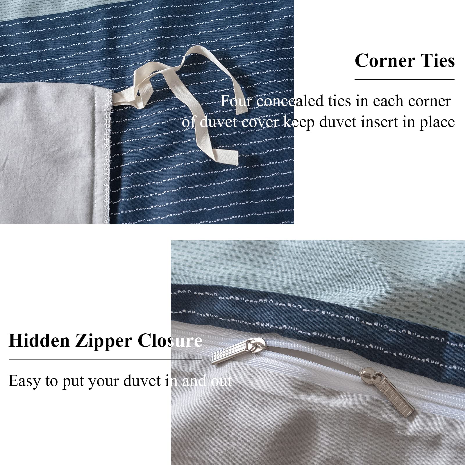 EAVD 100% Cotton Twin Duvet Cover Set - White Gray Blue Striped Modern Geometric Bedding for Boys & Girls | Soft Breathable Comforter Cover with Zipper Closure | Perfect for Kids' Rooms, Guest Bedrooms & Dorm Decor