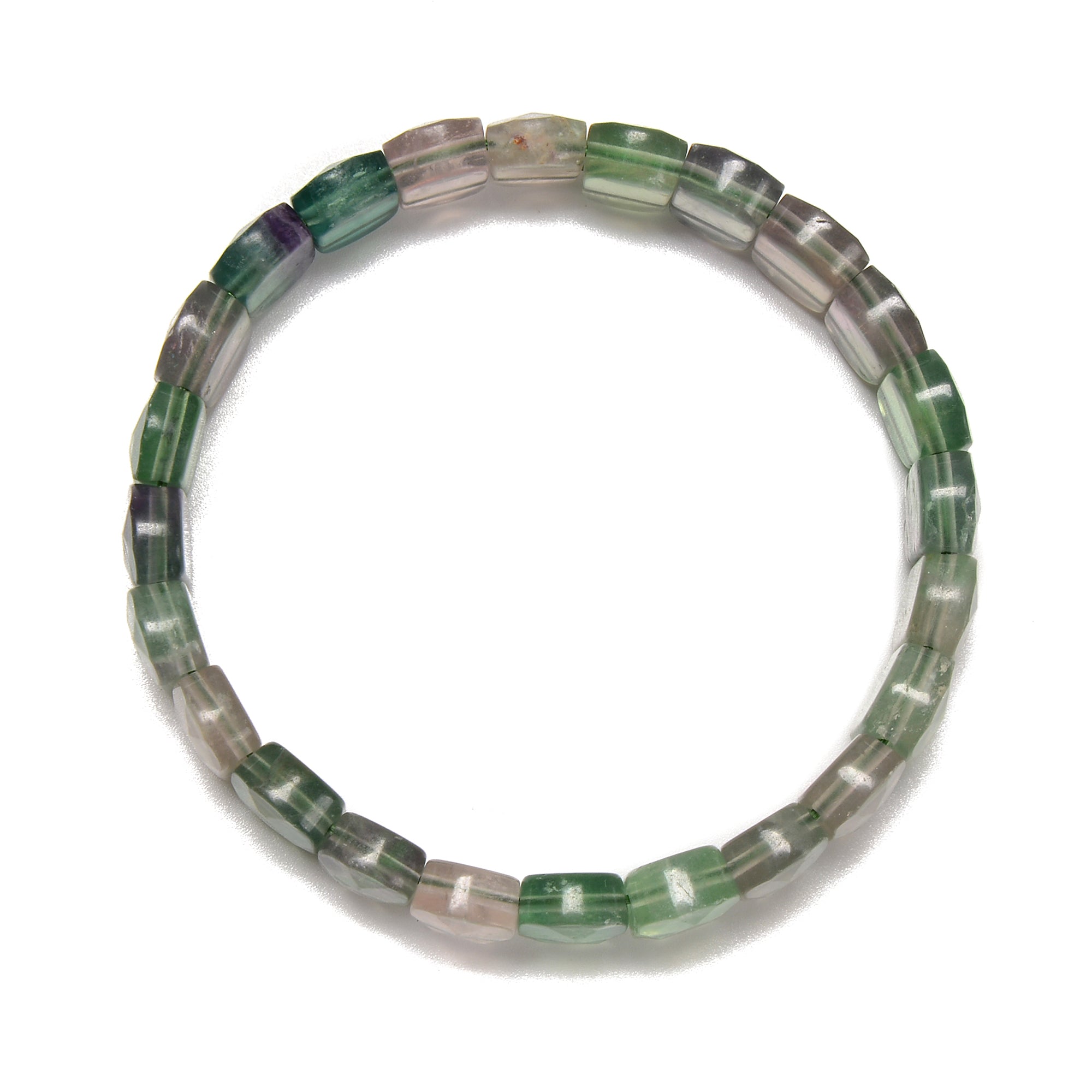 Fluorite Faceted Oval Double Drilled Healing Crystal Bracelet - 8x14mm Beads, 7.5 Inch Adjustable Length - Perfect for Meditation, Yoga & Energy Balancing Jewelry
