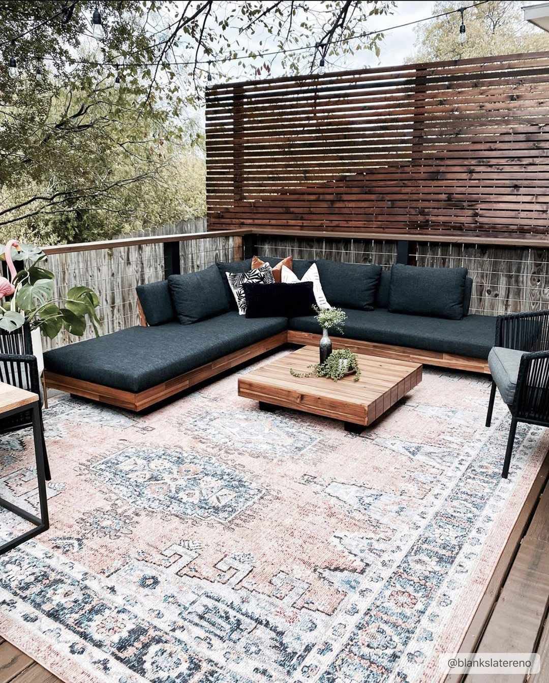 Fullarton Indoor Outdoor Area Rug - Waterproof Patio Porch Carpet - Vintage Persian Oriental Design in Orange, Blue, Grey - 6'7