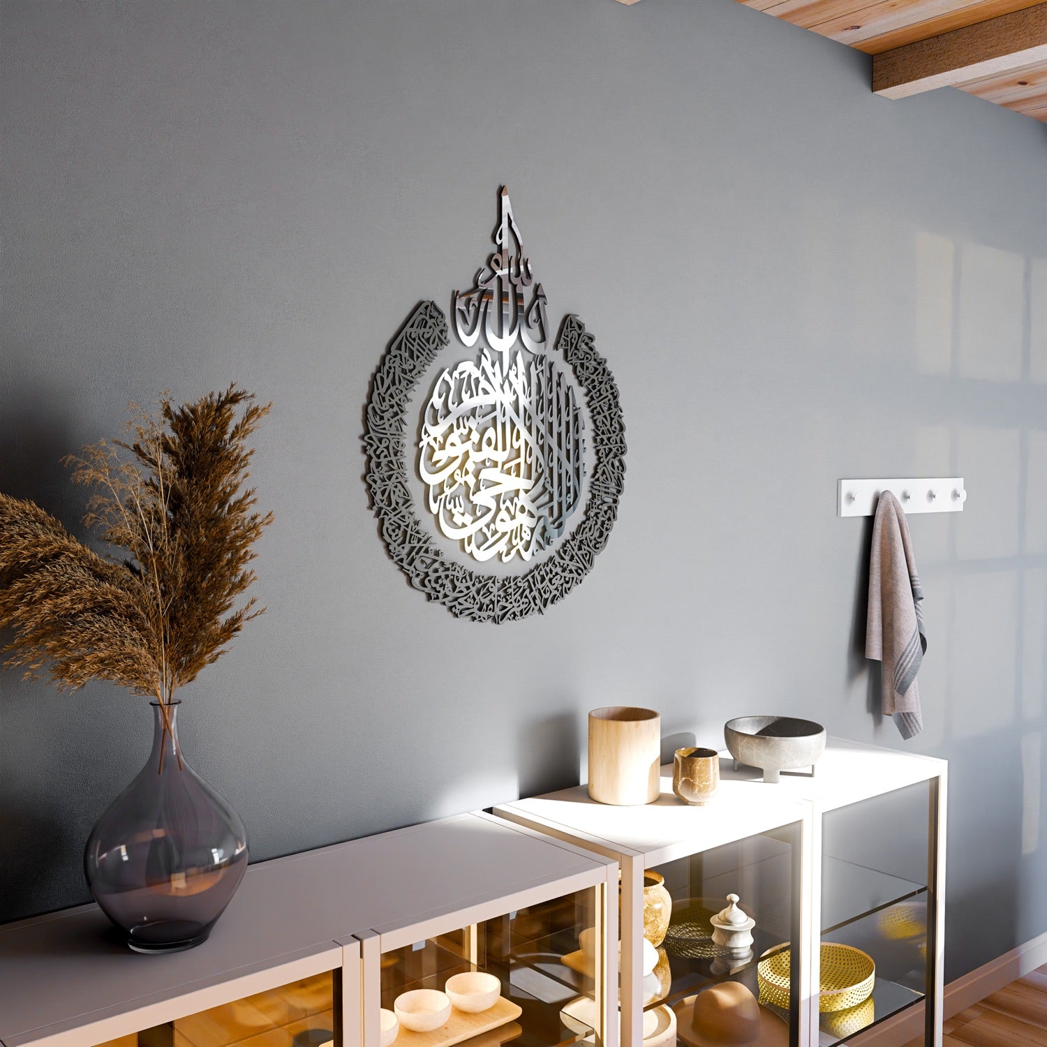 Beautiful Ayatul Kursi Calligraphy Islamic Wall Art - Handcrafted Wooden & Acrylic Home Decor for Muslim Prayer Room, Living Room, and Office