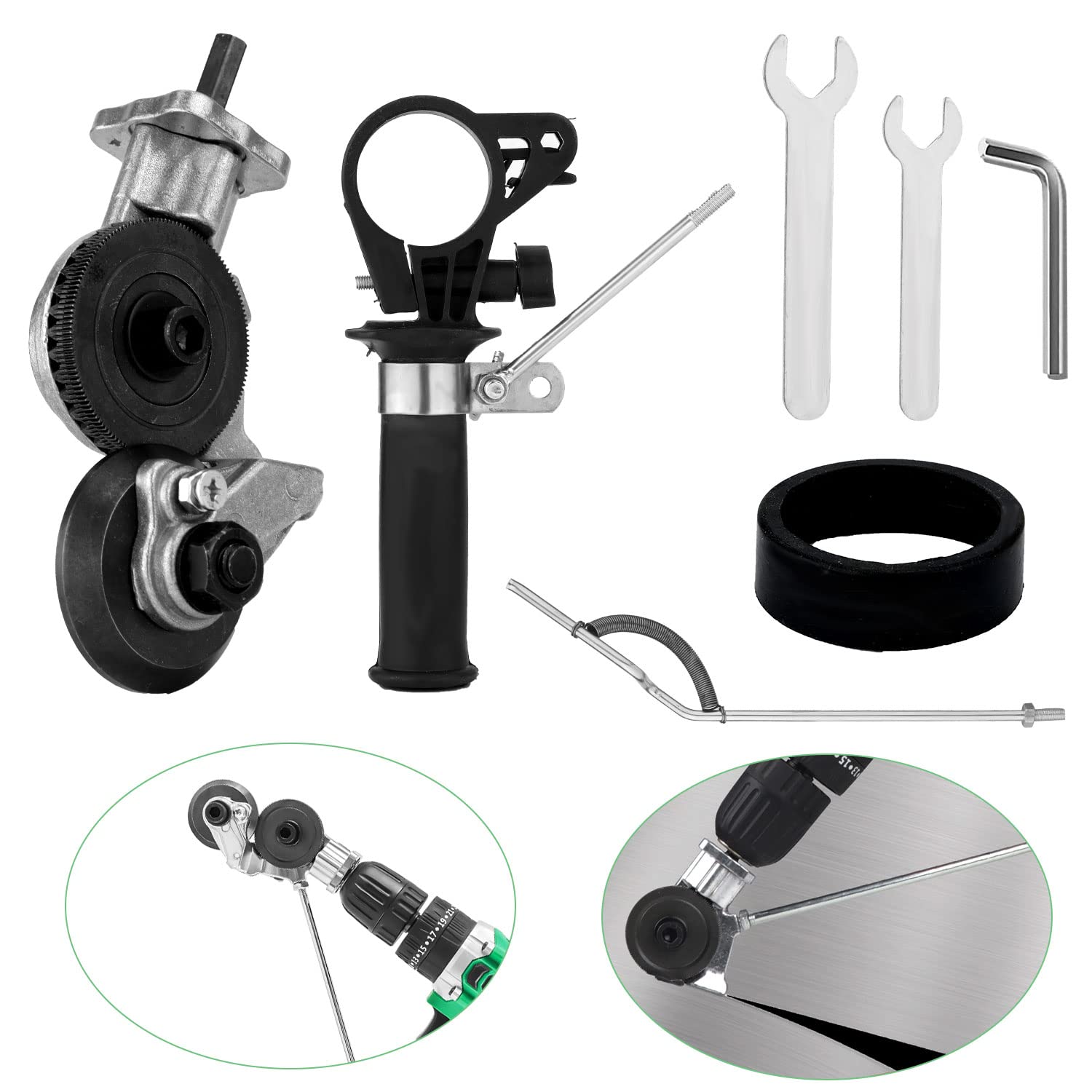 Electric Drill Plate Cutter Attachment - Metal Nibbler Shears for Soft Metal Plates | Drill Bit Cutting Tool with Wrenches & Rubber Ring | Perfect for DIY Projects, Metalworking, and Home Renovations
