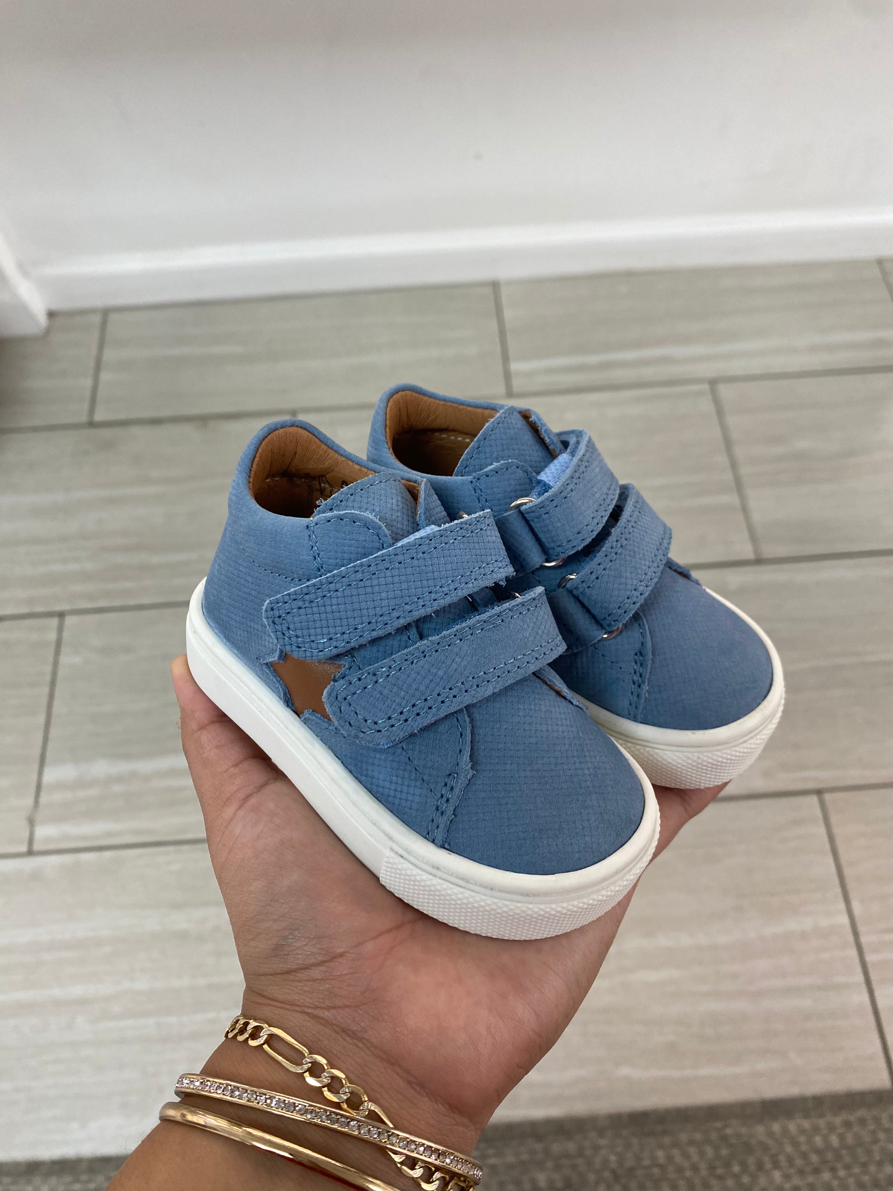 Atlanta Blue Nubuck Star Velcro Baby Sneakers - Soft Moccasin Style First Walkers for Boys & Girls | Perfect for Indoor Play, Outdoor Adventures & Special Occasions
