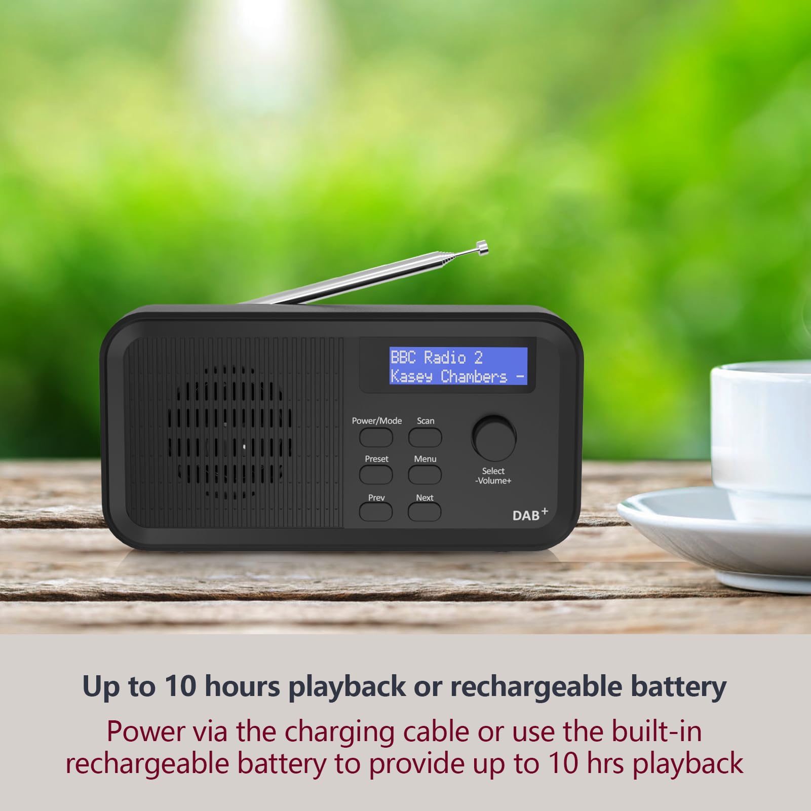 Portable Digital Radio with DAB/DAB+ & FM, USB Rechargeable 20 Hours Playtime, 10 Preset Stations, Headphone Jack, LCD Screen - Perfect for Home, Office, Kitchen, Garden & Outdoor Use