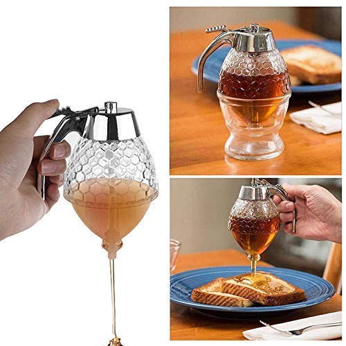 Premium Glass Honey Dispenser with No-Drip Spout - Ideal for Maple Syrup, Sugar & Liquid Sweeteners | Perfect for Breakfast Tables, Coffee Shops & Bakeries