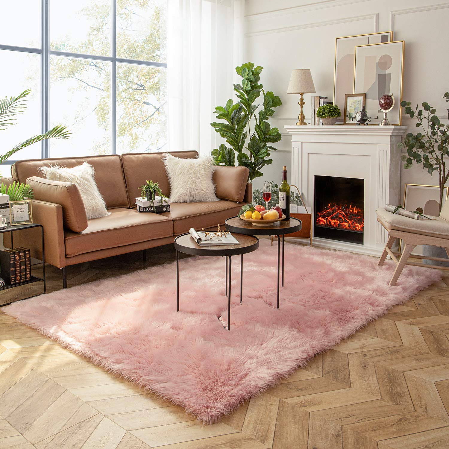 Ashler Faux Fur Rug - Ultra Soft Fluffy Shaggy Area Rug 6x9 Feet, Machine Washable Pink Fuzzy Rug for Nursery, Bedroom, Kids Room & Living Room | Cozy Home Decor, Perfect for Floor Lounging & Play Areas