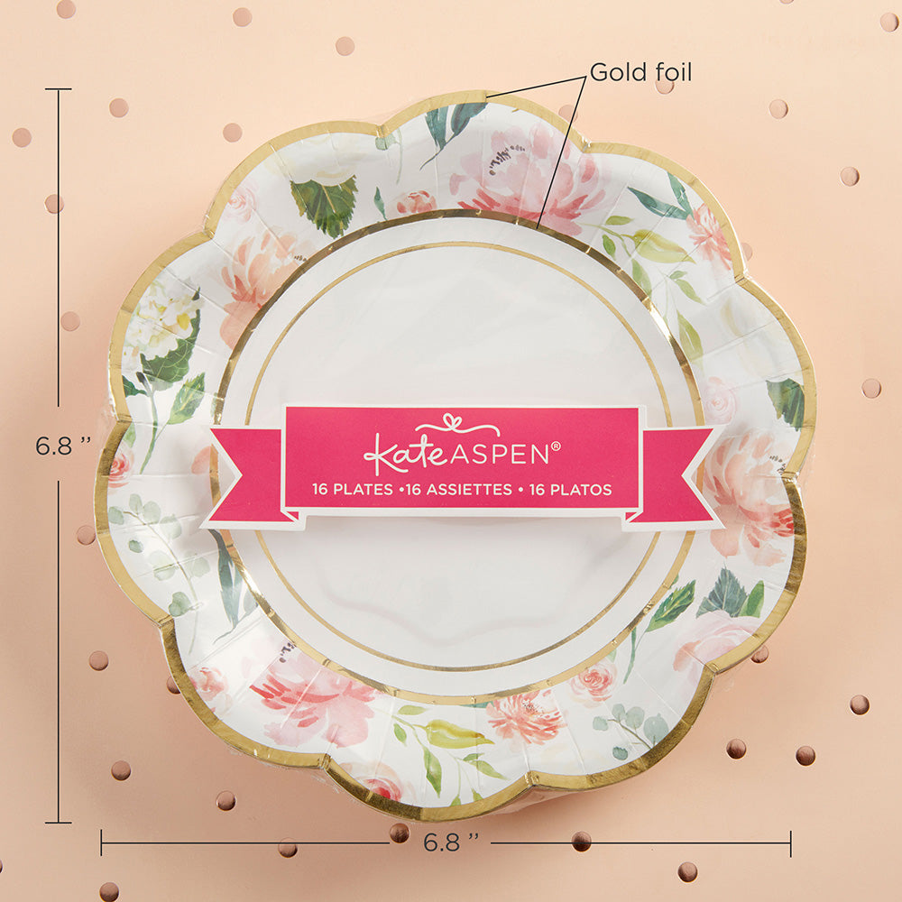 Premium Floral 7-Inch Disposable Paper Plates (Pack of 16) - Elegant Party Dinnerware for Weddings, Baby Showers & Garden Parties