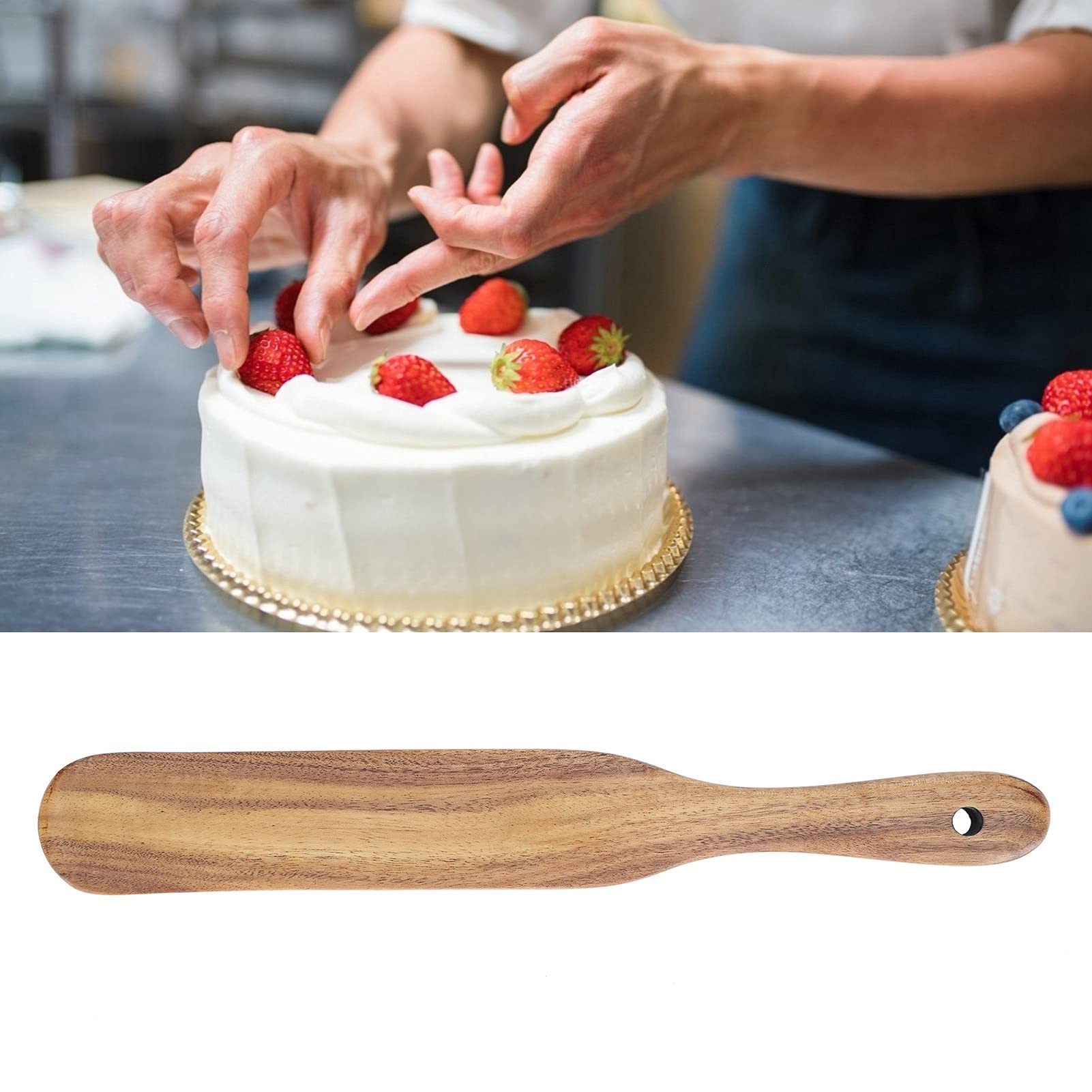 Premium Teak Wooden Spatula for Cooking - 26.5x3.5cm Natural Kitchen Utensil - Durable & Lightweight (2.36-3.60oz) - Perfect for Flipping Pancakes, Stirring Sauces & Non-Stick Cookware - Ideal for Home Kitchen, BBQ & Outdoor Cooking (Blue Handle)