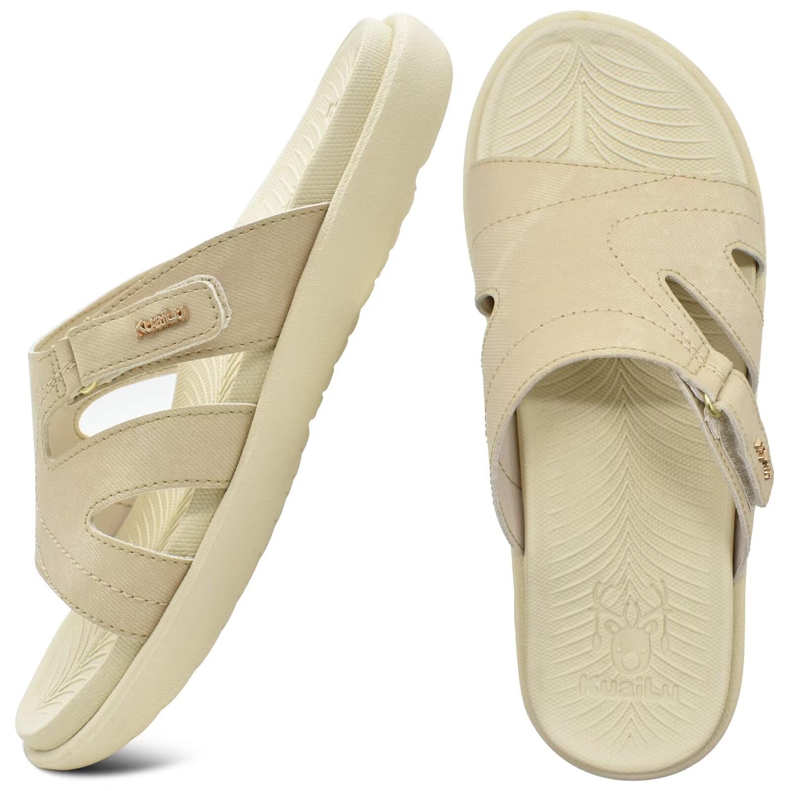 **KuaiLu Women's Orthotic Slides - Lightweight Athletic Sandals with Arch Support for Plantar Fasciitis - Comfortable Yoga Mat Slippers for Walking, Workout & Home Use**