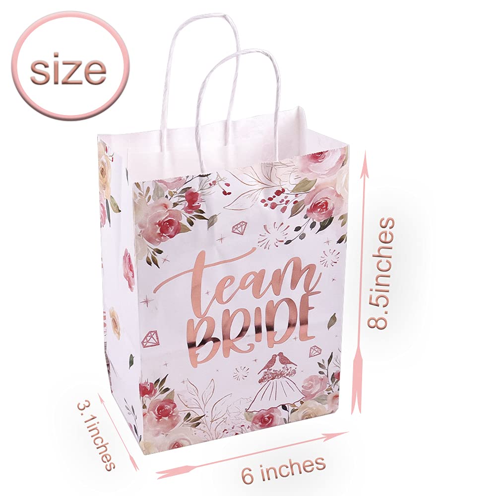 Team Bride Bags with Handles - Rose Gold Floral Bridesmaid Gift Bags for Bachelorette Party, Bridal Shower & Wedding Favors - Perfect for Bride Tribe, Hen Party & Wedding Decorations