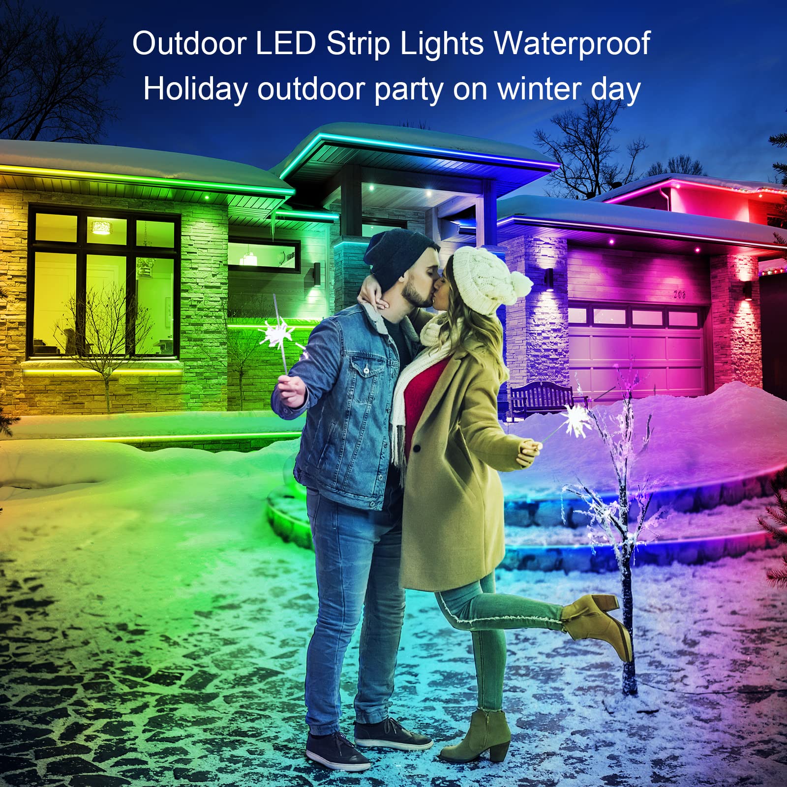 AILBTON Outdoor LED Strip Lights Waterproof IP68 - 60m/200ft RGB Exterior Rope Lights with App & Music Sync Control - Perfect for Balcony, Deck, Roof, Garden, Pool Party & Landscape Lighting