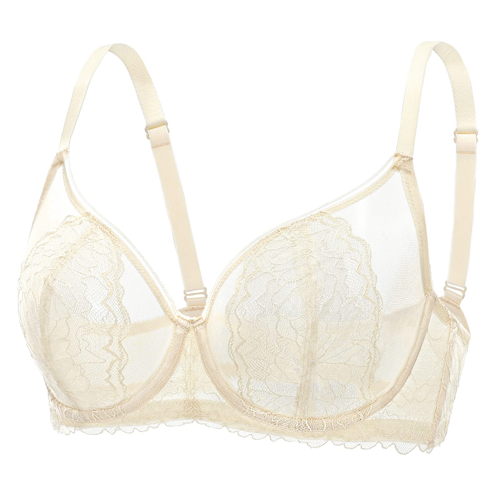 DOBREVA Women's Lace Sexy See-Through Sheer Unlined Underwire Bra - Plus Size Full Coverage Comfortable Support - Perfect for Date Night, Wedding, and Everyday Wear