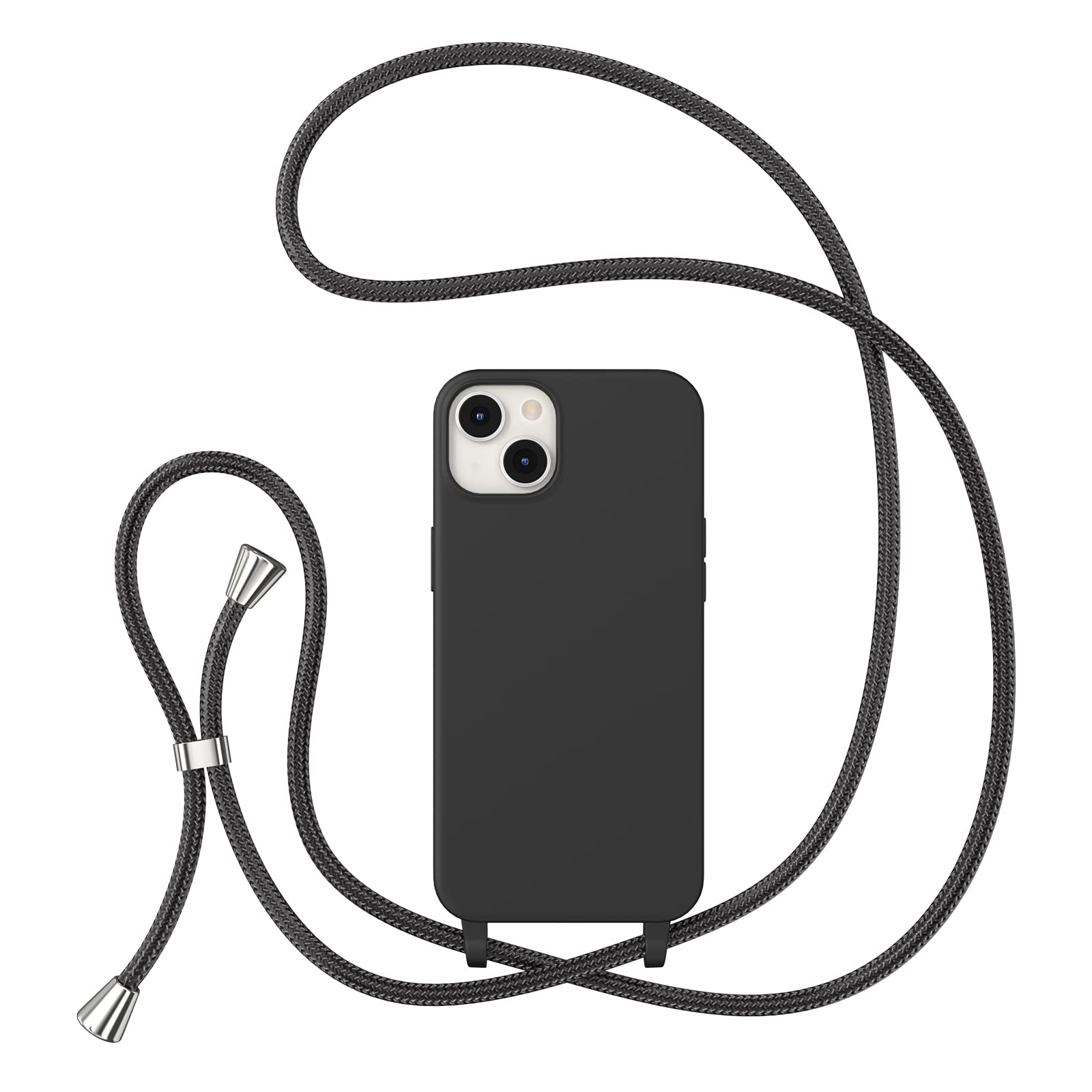 ZTOFERA Shockproof Silicone iPhone 15 Case with Adjustable Crossbody Strap - 6.1 Inch Protective Phone Cover with Neck/Shoulder Lanyard (Black) - Perfect for Travel, Shopping & Hands-Free Daily Use