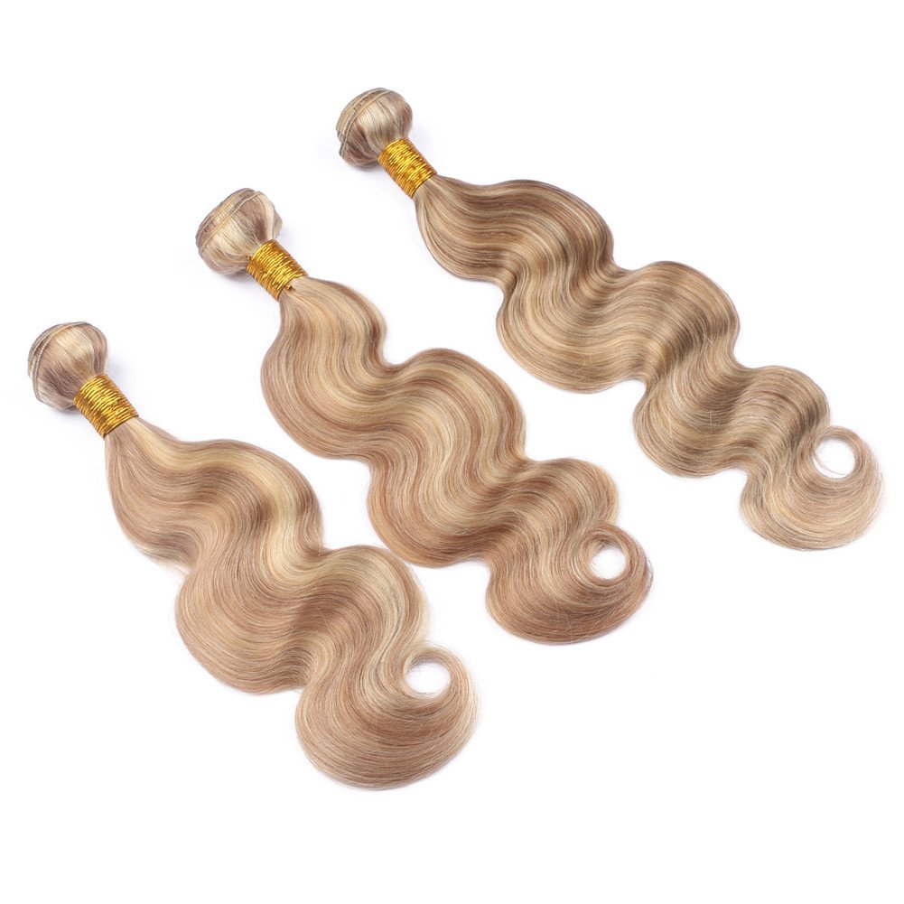 Brazilian Ombre Hair Extensions Mixed Length Double Weft Wet & Wavy Human Hair Weave Bundles (Piano 27/613 Blonde) for Stunning Beach Waves & Everyday Glamour