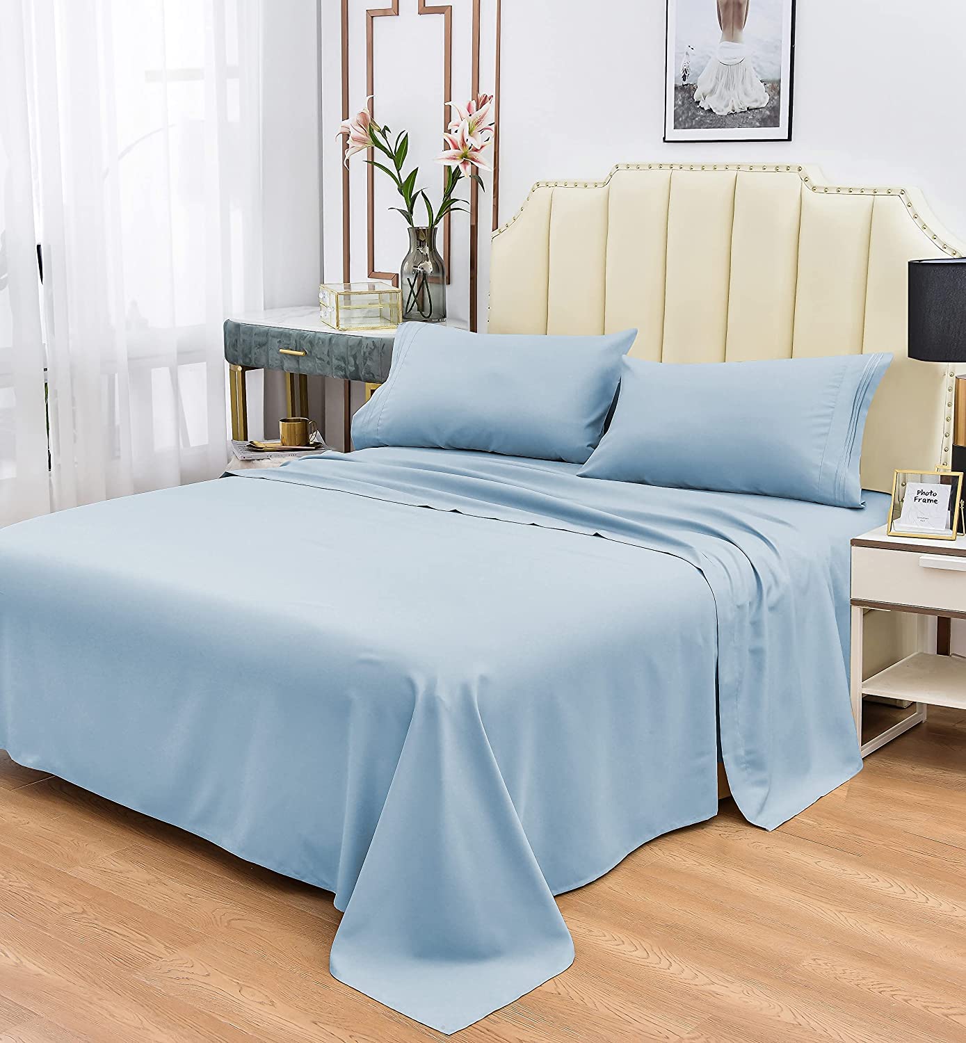 Premium 100% Cotton Xtream Fabric Attached Waterbed Sheet Set - King/California King Size, 12