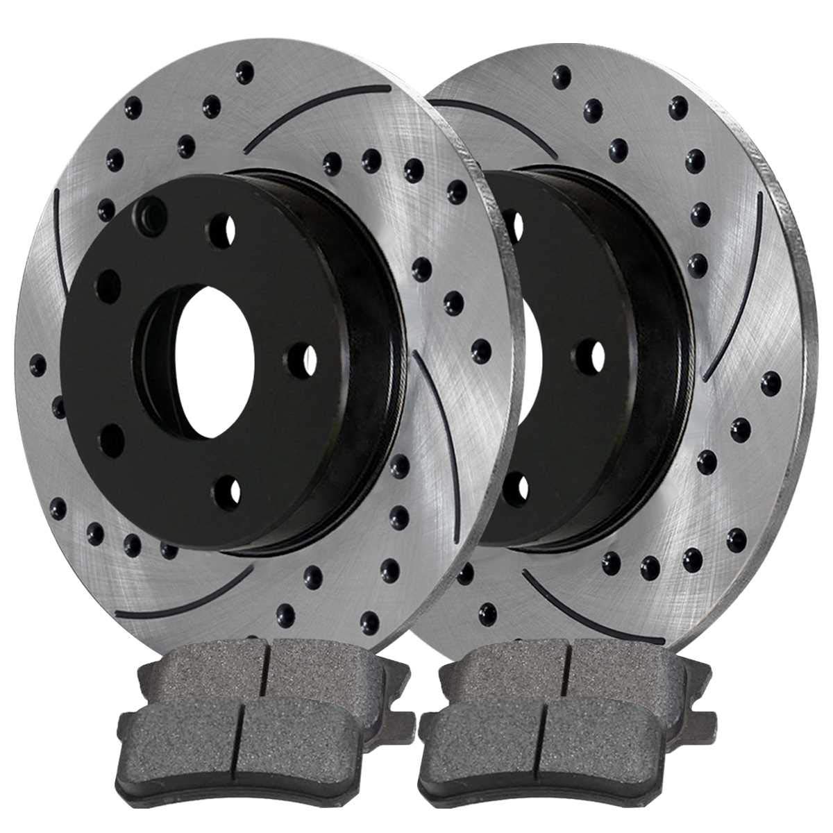 AutoShack Black Hat Drilled & Slotted Brake Rotors with Ceramic Pads - Front Brake Rotor Replacement Kit for Dodge Avenger/Caliber, Chrysler 200/Sebring (2007-2017), Jeep Patriot/Compass V6 FWD - BRKPKG0134 - Perfect for High-Performance Driving & Heavy-Duty Braking