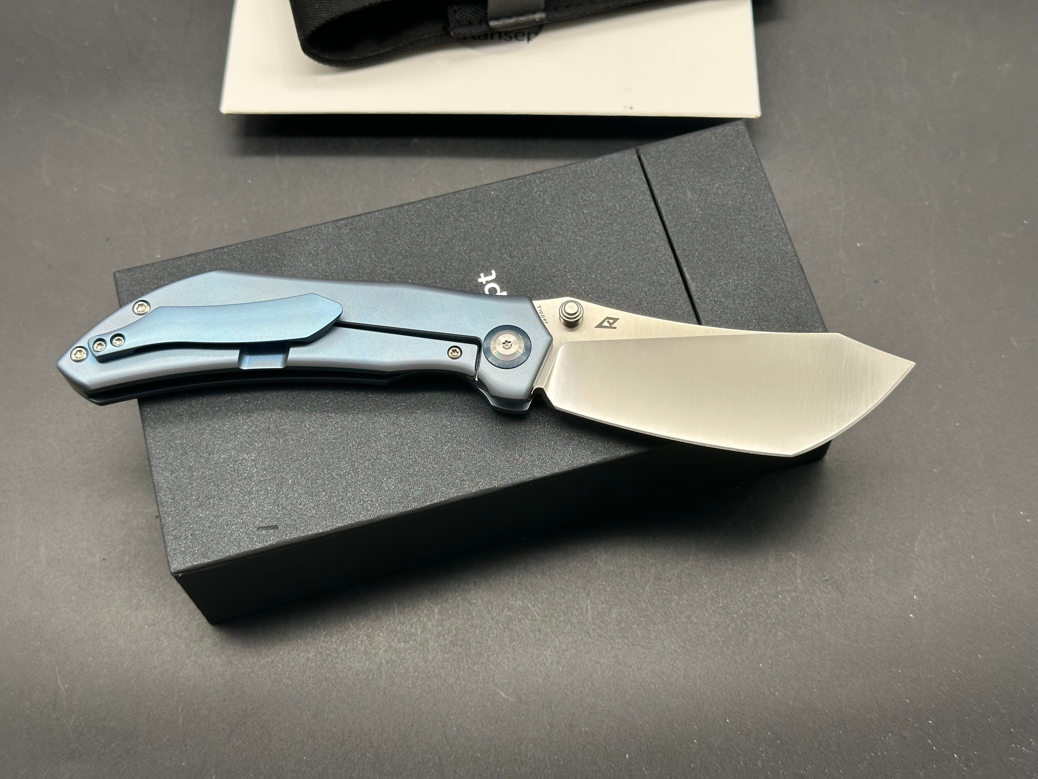 KANSEPT Tipper Folding Knife - Blue Titanium Handle, S35VN Steel, Wharncliffe Plain Edge - EDC, Camping, Outdoor Survival & Everyday Carry Knife