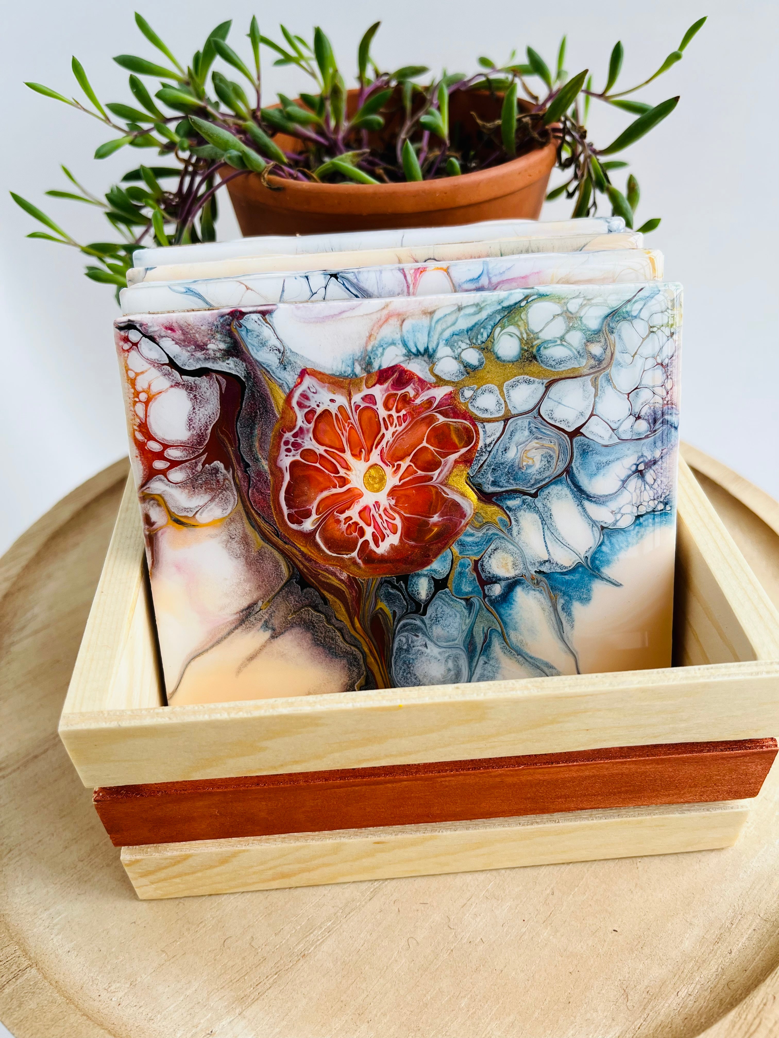 Stylish Coaster Sets for Home & Office - Blended Elements Art - Perfect for Coffee, Tea, and Drink Protection