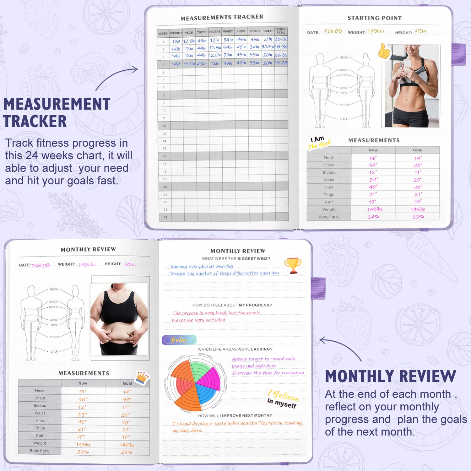 Premium Food & Fitness Journal Hardcover – Wellness Planner & Workout Tracker for Women & Men | Track Meals, Exercise, Calories & Weight Loss | Diet & Training Log for Home & Gym Use | Perfect for Weight Management & Healthy Lifestyle