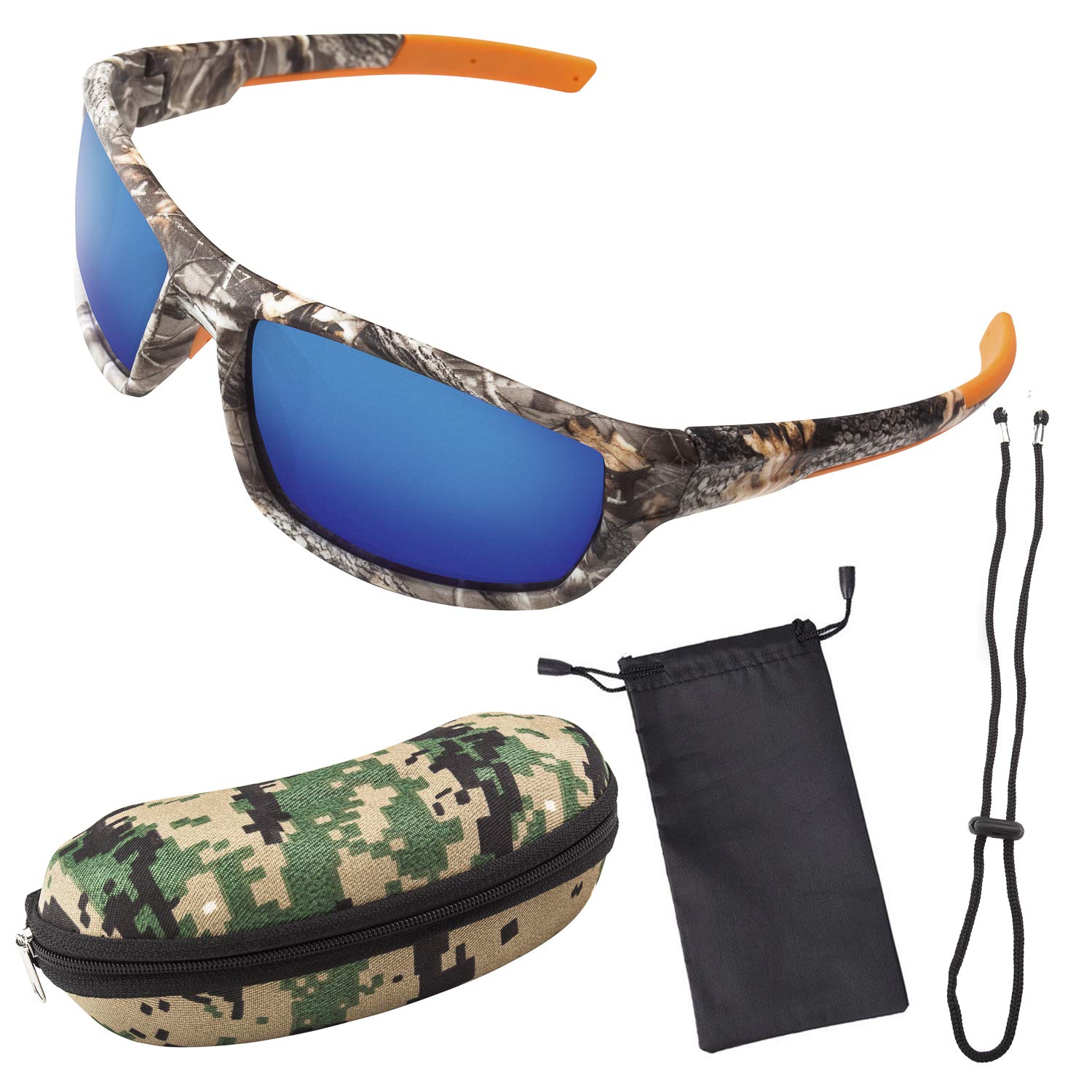 Polarized Camouflage Sport Sunglasses for Men & Women - UV Protection Fishing Cycling Running Glasses - Perfect for Outdoor Activities, Hiking, Driving & Beach