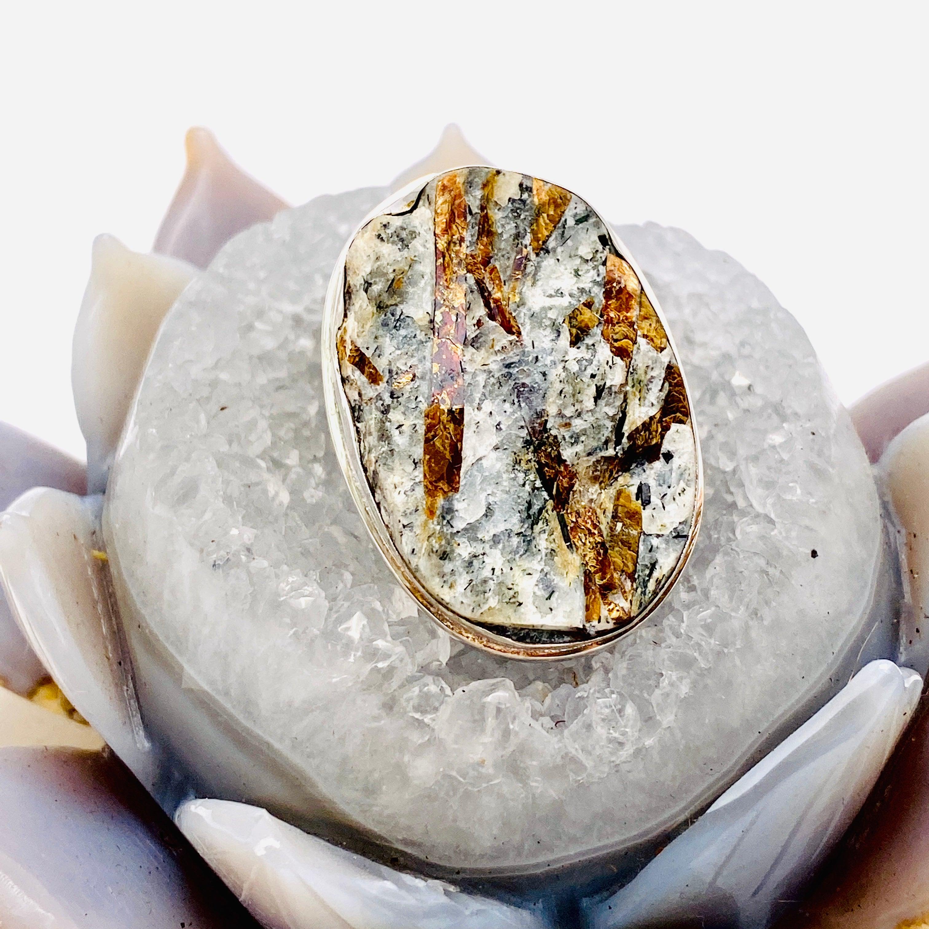 Golden Astrophyllite Oval Ring with Split Band - Size 10 - KRGJ1480 - Elegant Jewelry for Women, Perfect for Weddings, Parties & Gifts