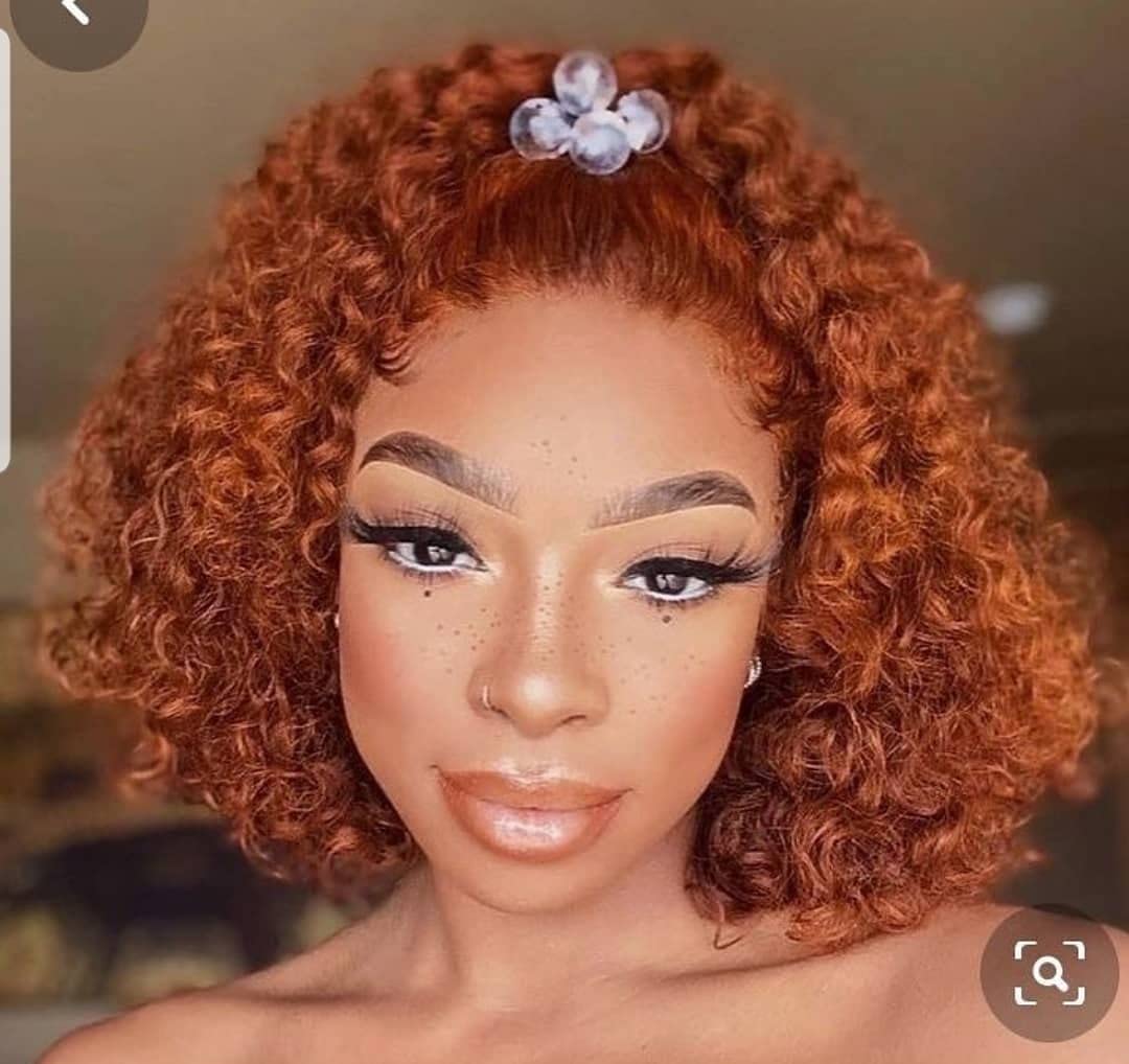 Kinky Curly Bob Wig 13x4 Lace Front Human Hair - Ginger Colored 150% Density (12 Inch) for Women | Perfect for Cosplay, Daily Wear & Special Occasions