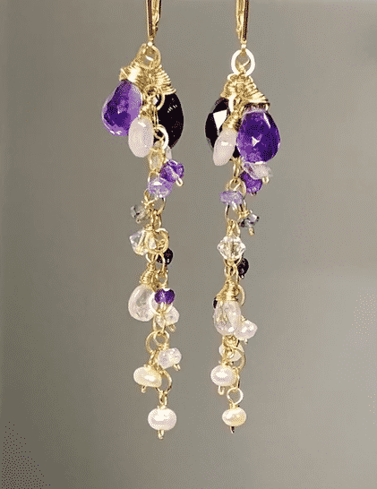 Amethyst Dangle Wire Wrap Moonstone Earrings – Handmade Boho Chic Jewelry for Women, Perfect for Parties, Weddings & Everyday Wear