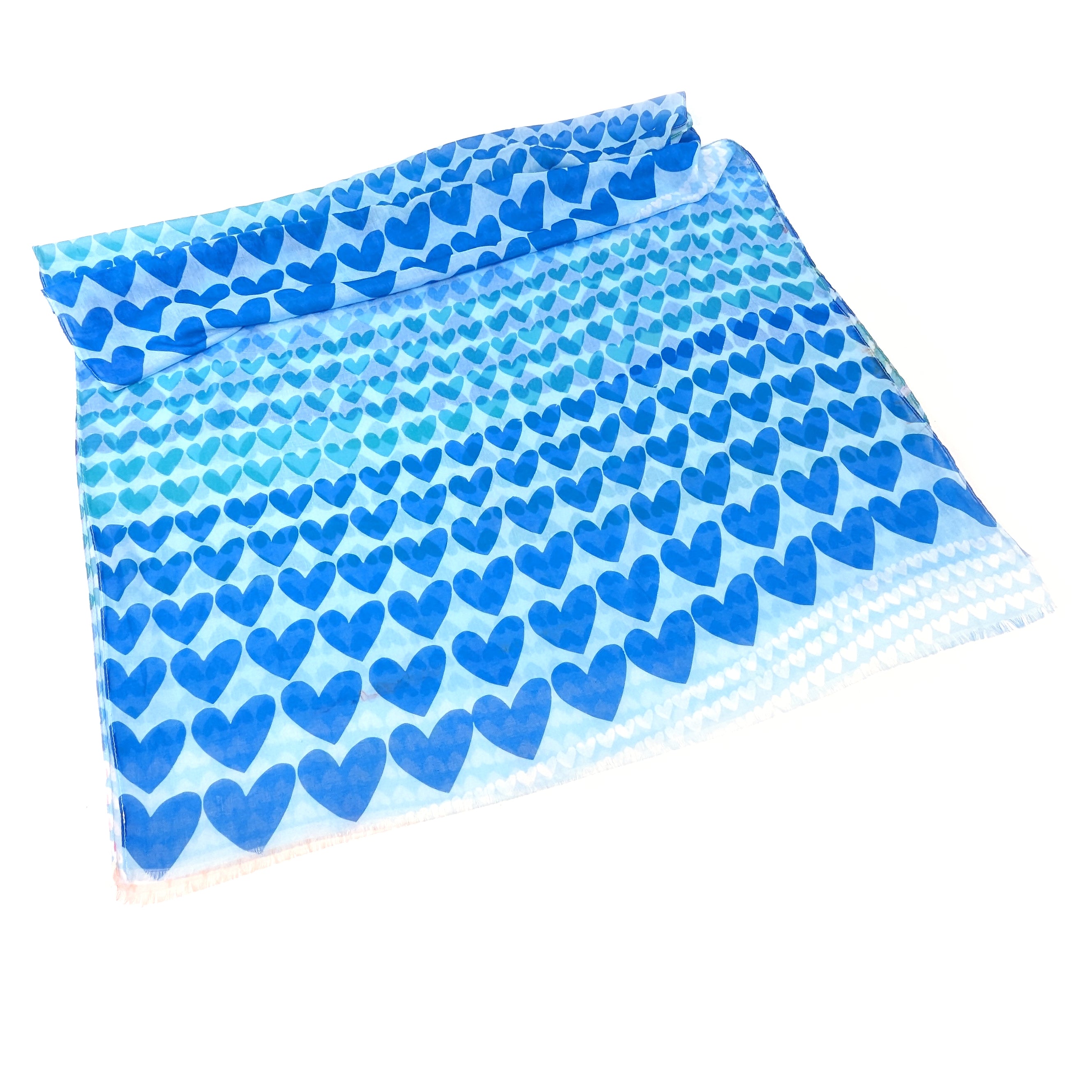 Gradient Heart Scarf Ocean Blue - Soft Winter Fashion Accessory (50x180cm) for Women, Perfect for Valentine's Day Gift & Cold Weather Outfits