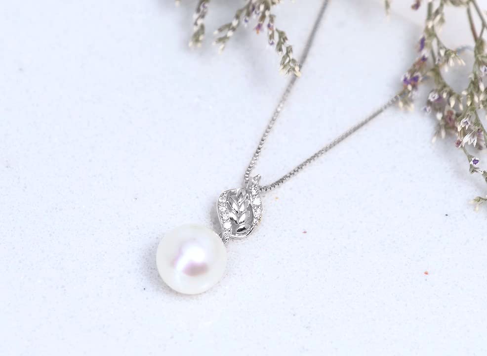 14K Gold Diamond Leaf Pearl Necklace for Women - Real Gold Box Chain & Pendant - Elegant Anniversary Gift for Wife - Christmas Jewelry Present for Her (16-18 Inch) - Perfect for Weddings, Date Nights & Special Occasions