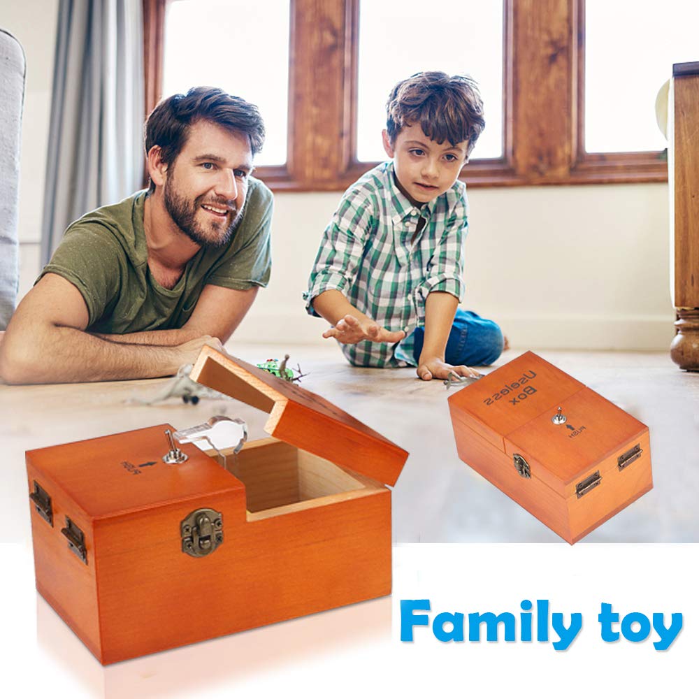 Funny Wooden Useless Box with Surprises - Fully Assembled Stress Relief Toy for Adults & Kids | Office Desk Gadget, Prank Gift, Anxiety Relief Fidget Toy