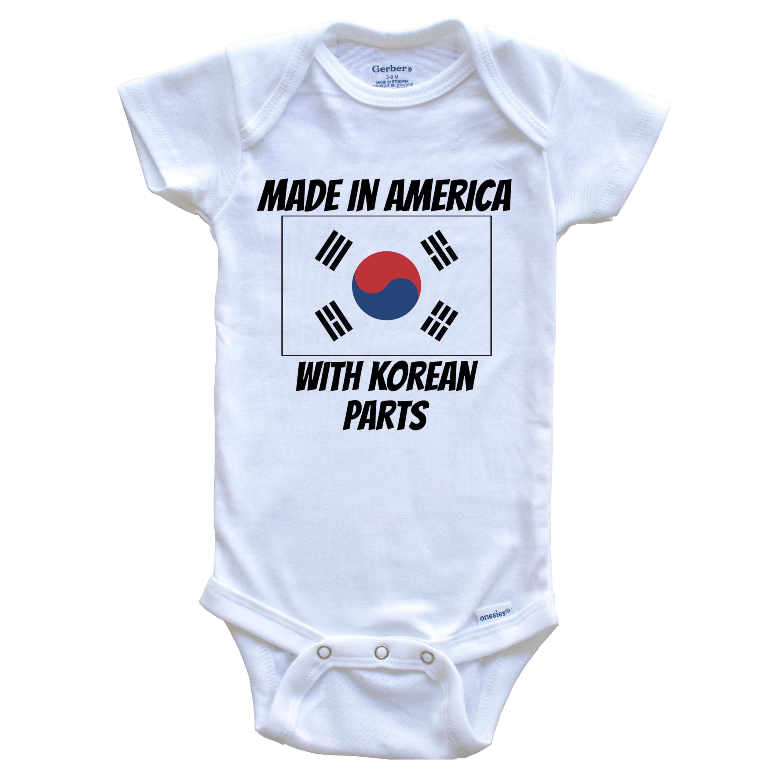 Funny South Korea Flag One Piece Baby Bodysuit - Made in USA with Korean Fabric - Perfect for Korean Culture Events & Cute Newborn Photoshoots
