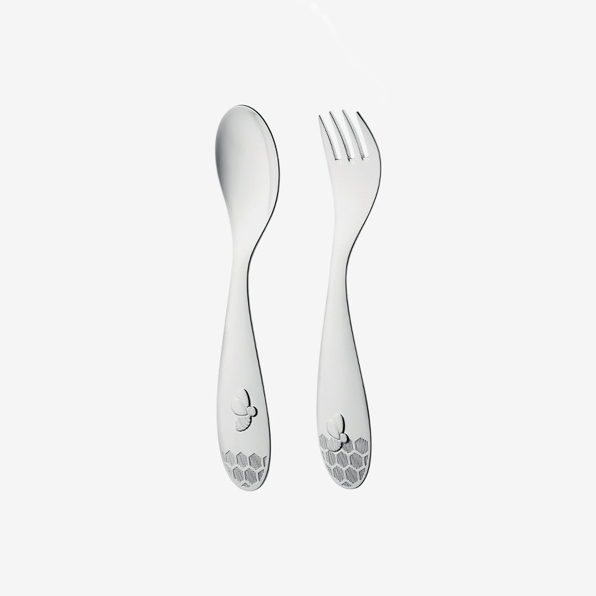 Christofle Beebee Set of 2 Baby Flatware - Stainless Steel Toddler Spoon and Fork Set for Infants & Kids - Perfect for Baby Led Weaning, First Foods, and Everyday Meals