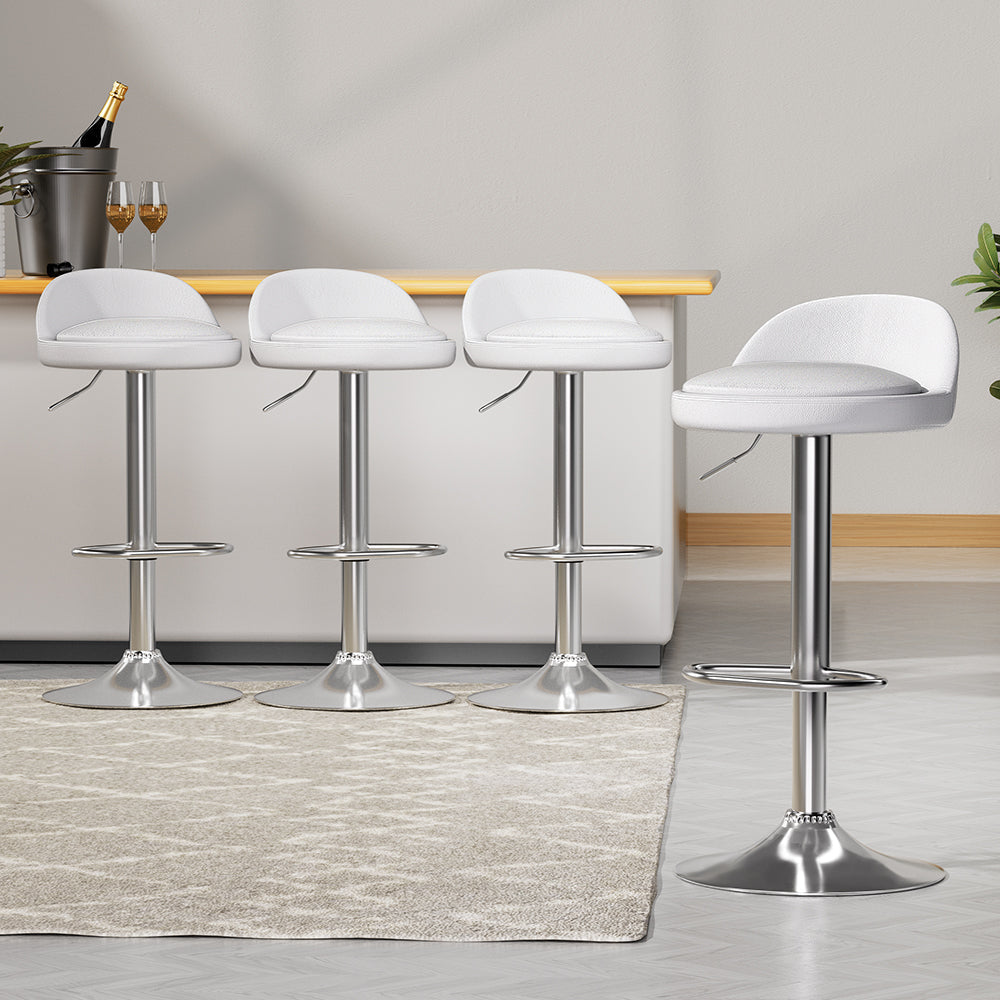 Artiss 4-Piece Bar Stools Set - PU Leather Upholstered, Adjustable Height Gas Lift Barstools, White - Perfect for Kitchen Island, Breakfast Bar & Home Decor