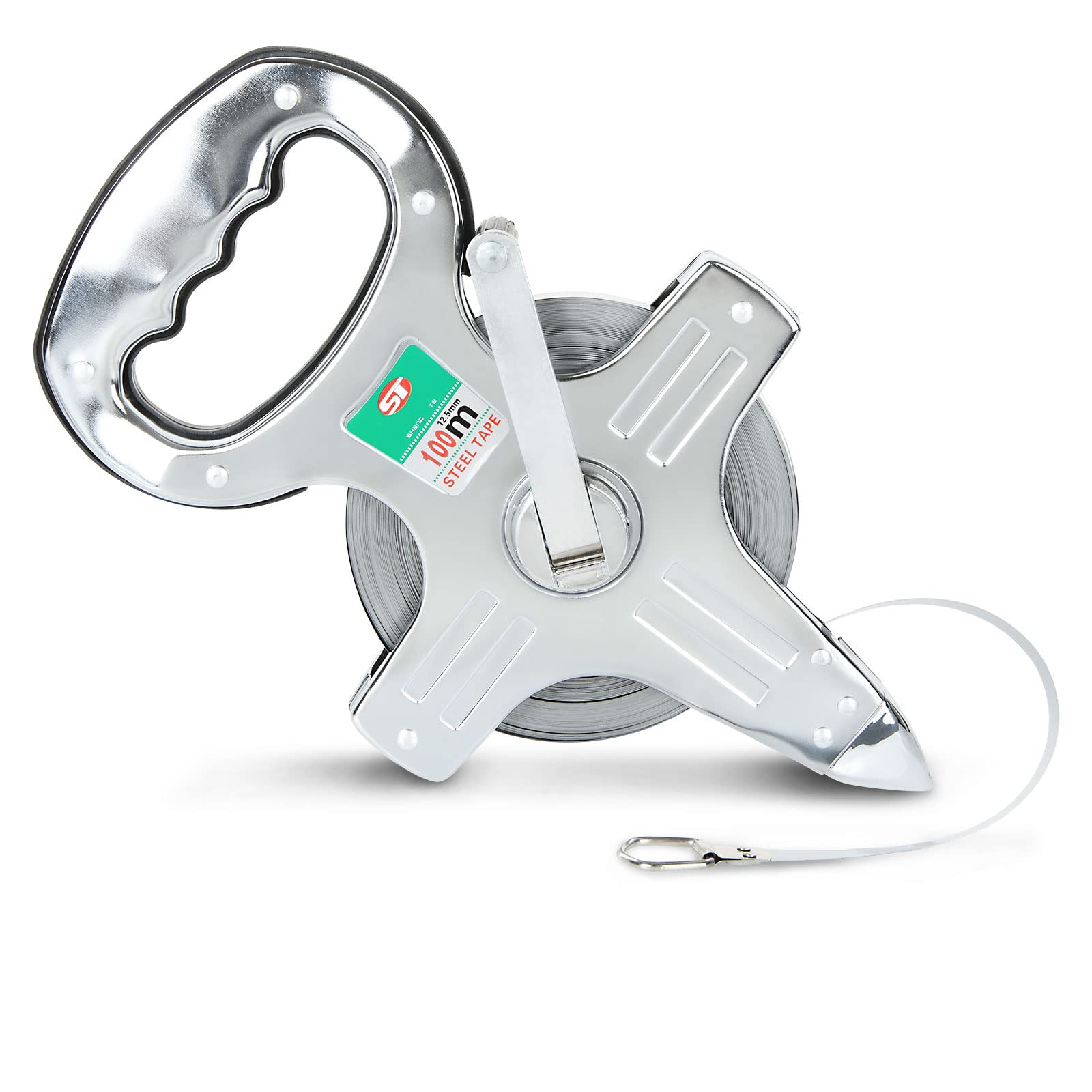 **330ft/100M Stainless Steel Open Reel Tape Measure - Heavy Duty Construction, Carpentry, DIY Projects - Perfect for Workshop, Building & Outdoor Measuring**