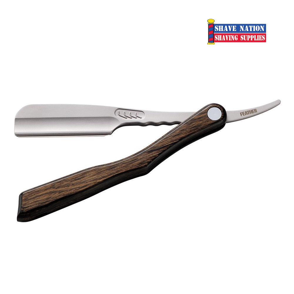 Feather Artist Club Folding Razor - Premium Japanese Straight Razor with Scotch Wood Handle for Professional Shaving - Perfect for Barbershops, Grooming Kits & Luxury Shaving Gifts