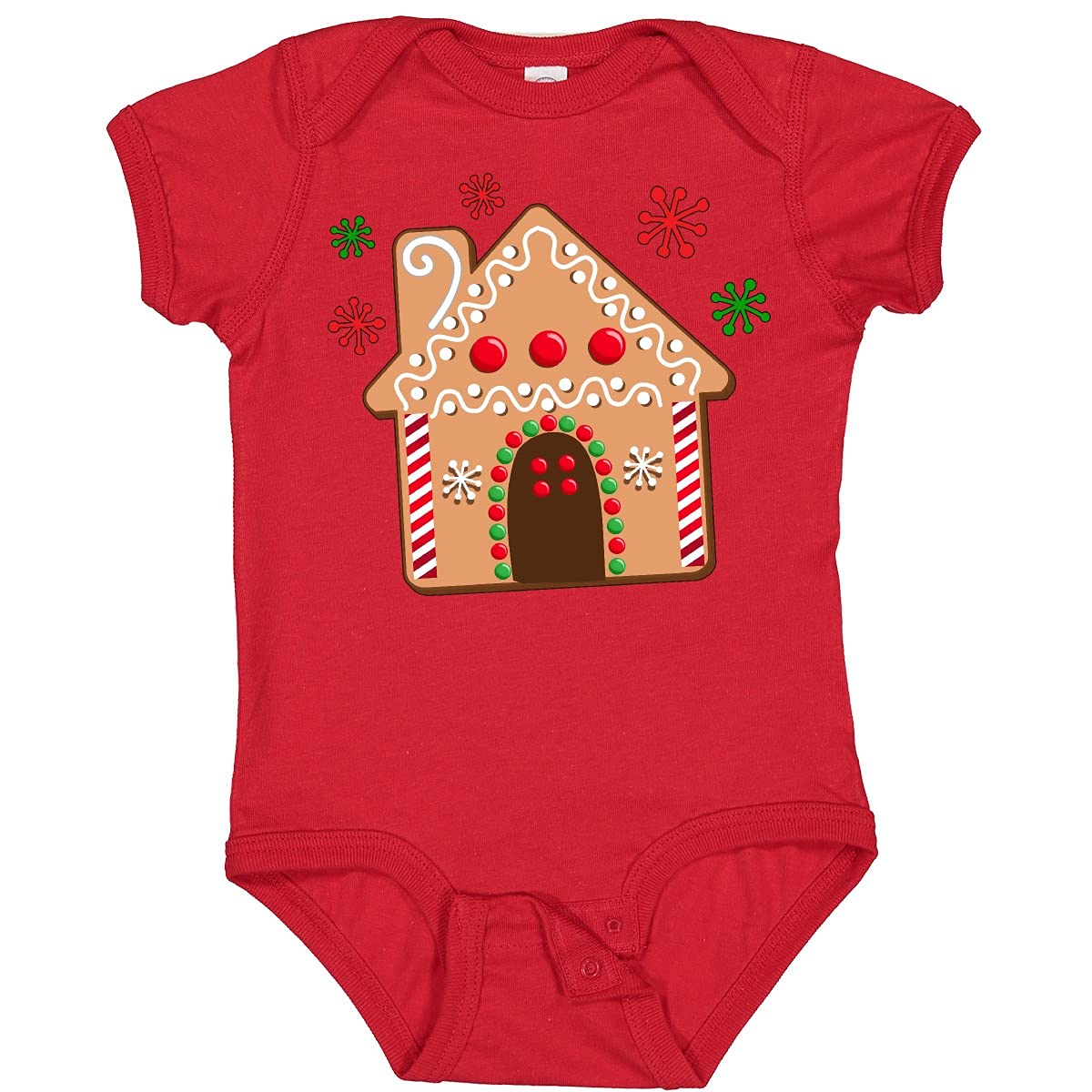 Inktastic Gingerbread House Cookie with Snowflakes Baby Bodysuit - Cute Holiday Outfit for Christmas, Winter & Family Photos