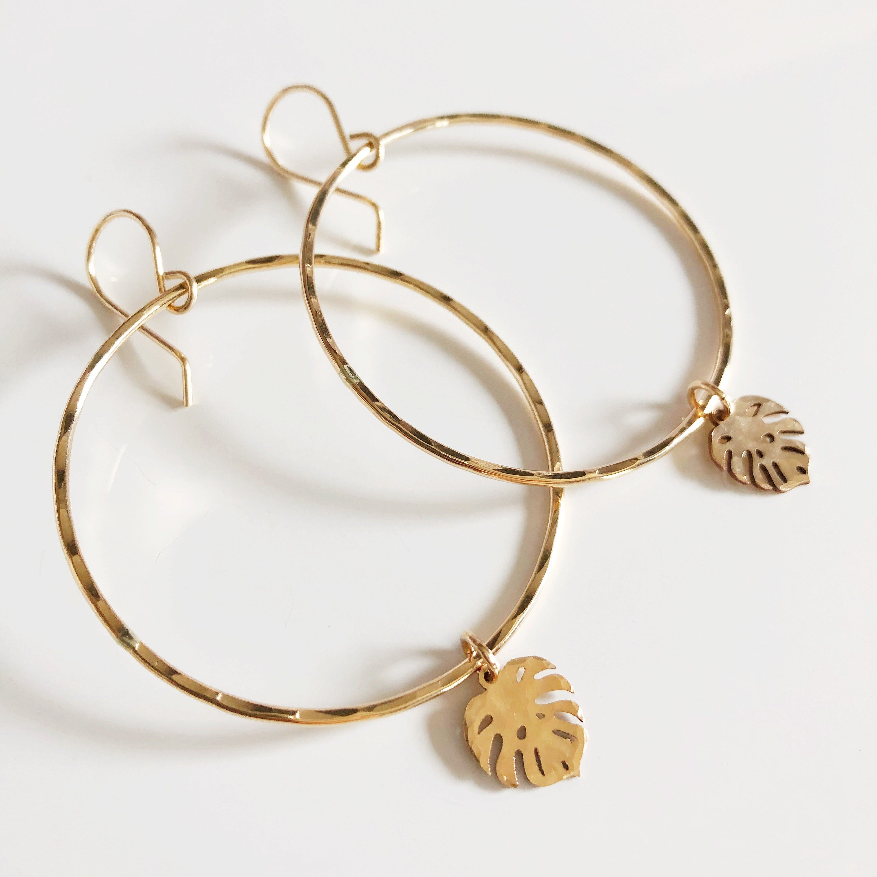 Monstera Leaf Hoop Earrings for Women - Gold Plated Dangle Earrings with Unique Tropical Design - Perfect for Boho, Summer, and Vacation Outfits