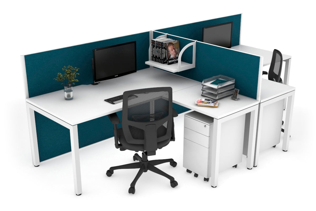 Quadro Square Legs 2-Person Corner Workstation - T-Shaped Office Desk [1400L x 1800W with Cable Management] | Perfect for Home Office & Collaborative Workspaces
