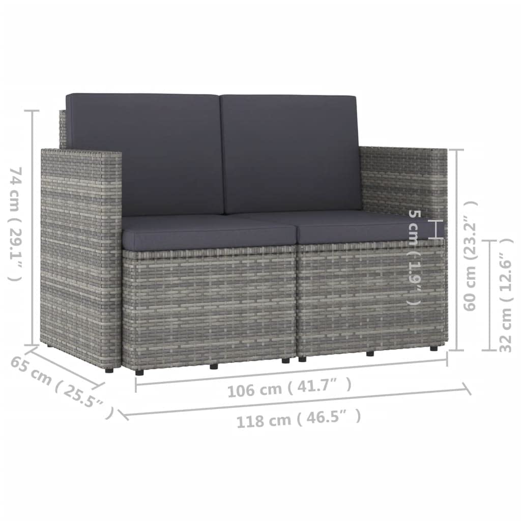 CHARMMA 2-Seater Outdoor Patio Sofa with Weather-Resistant Gray Poly Rattan & Comfortable Cushions - Perfect for Garden, Backyard, and Poolside Relaxation
