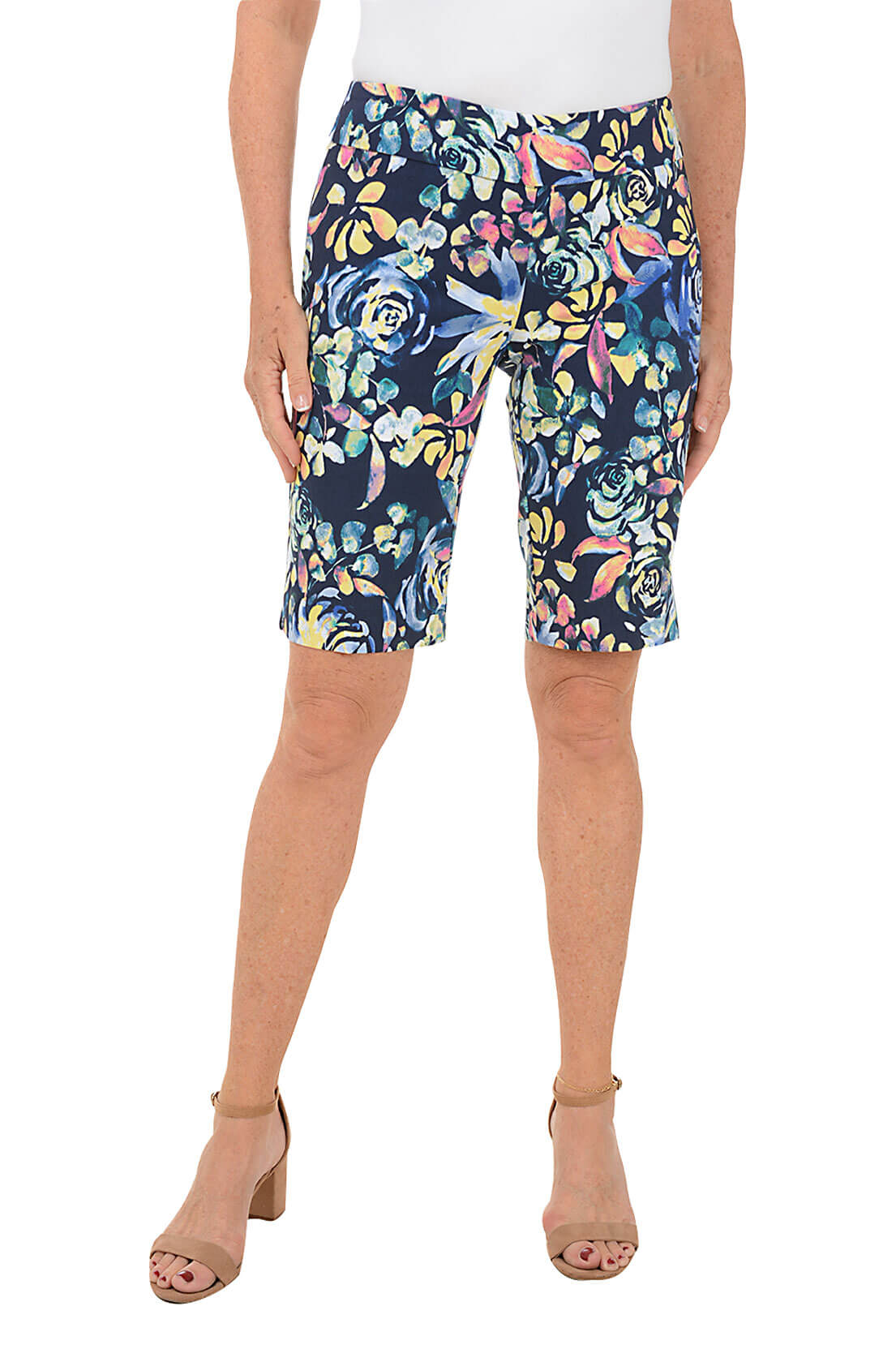 Soft Rose Petals Pull-On Bermuda Shorts for Women - Comfortable Stretchy Casual Summer Shorts | Perfect for Beach, Yoga, and Lounging