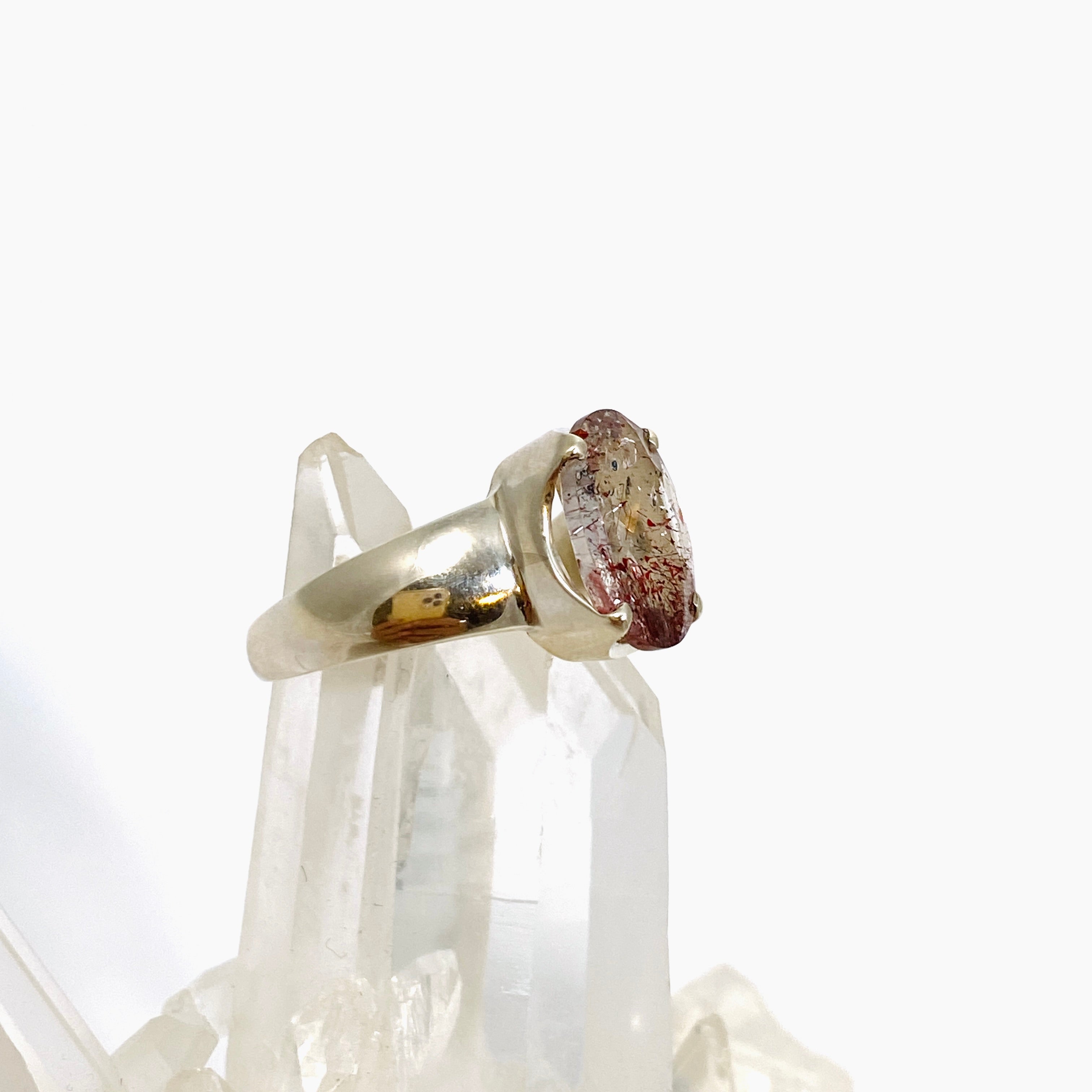 Lepidicrocite in Quartz (Inclusion Quartz) Oval Faceted Ring - Size 7.5 - PRGJ679 - Elegant Jewelry for Women, Perfect for Weddings, Parties & Special Occasions