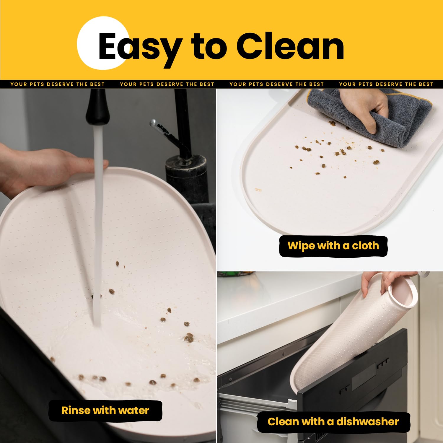 Premium Silicone Cat & Dog Food Mat with 1.2cm Raised Edges - Waterproof Non-Slip Pet Feeding Mat for Spill Containment, BPA-Free Rubber Bowl Mat for Floors (Beige, 48x30cm) - Ideal for Messy Eaters and Easy Cleanup in Kitchens or Pet Areas