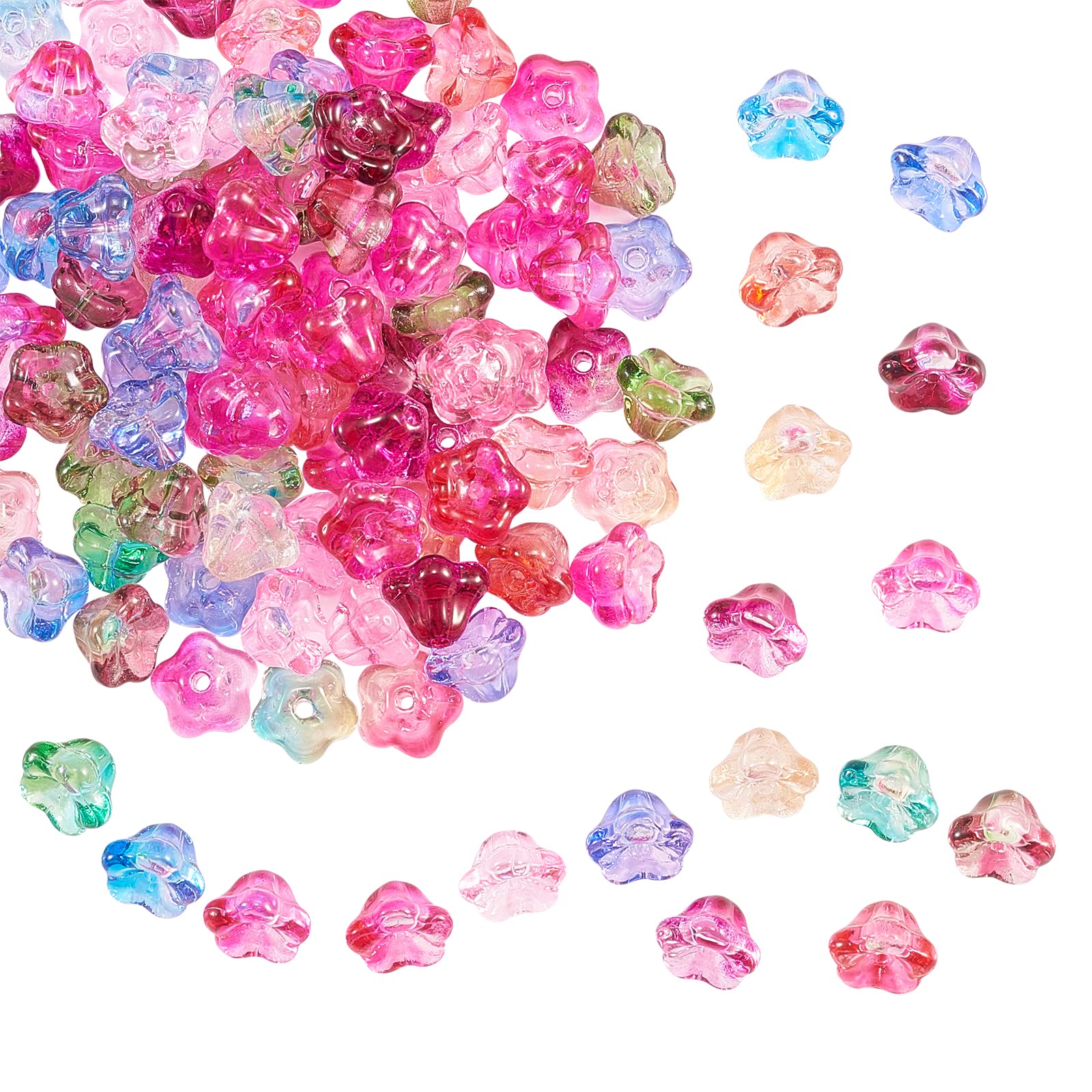 100 Pcs Mixed Color Electroplated Glass Trumpet Flower Beads - DIY Jewelry Making Supplies for Bracelets, Necklaces, Earrings - Perfect for Crafting, Gifts & Party Decorations