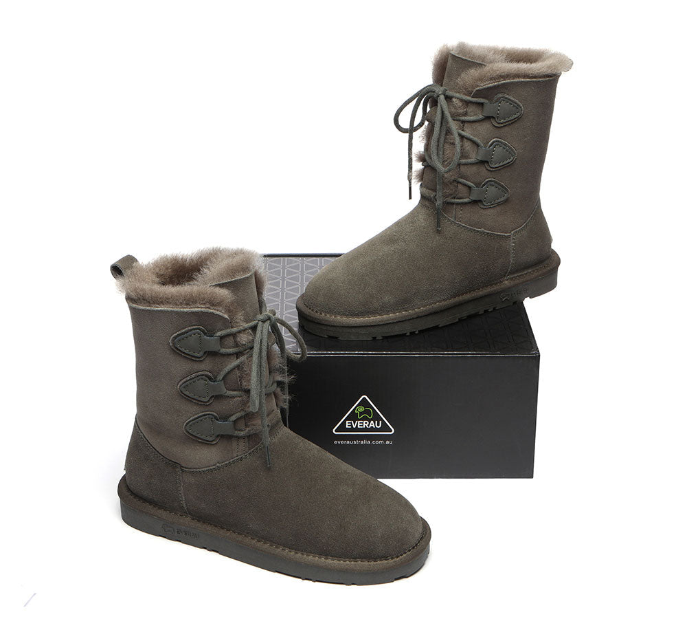 EVERAU® Women's UGG Boots - Genuine Sheepskin Wool Lace-Up Tall Winter Boots for Women | Warm & Comfortable Snow Boots for Cold Weather, Outdoor Activities, and Casual Wear