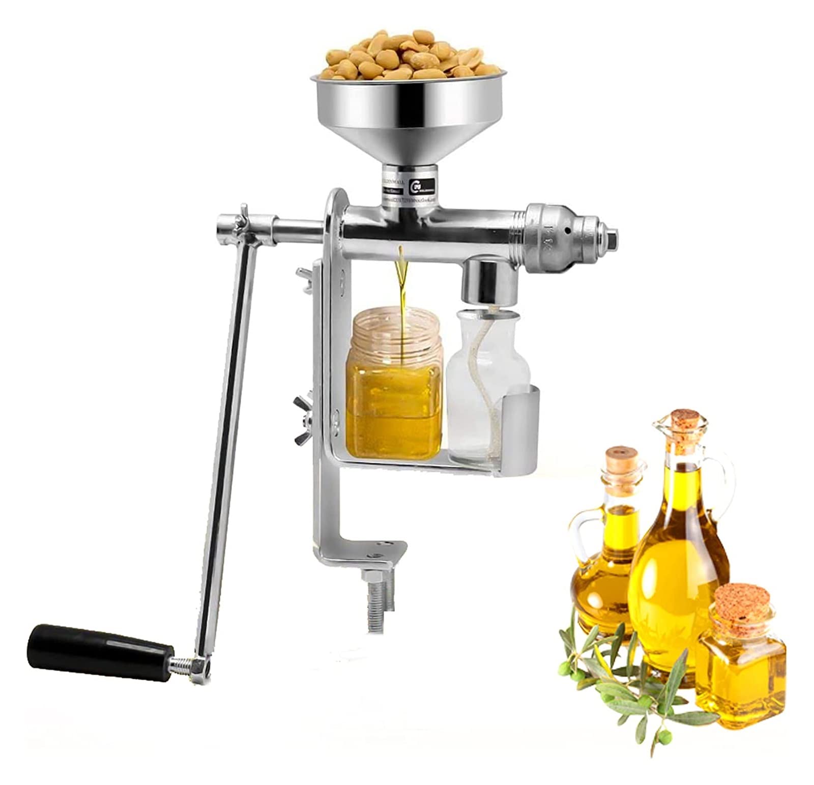 Stainless Steel Commercial Manual Oil Press Machine - Hand Operated Oil Expeller for Sunflower, Walnut, Sesame, Tea Seed & Coconut - Perfect for Home Use, Small Farms & Organic Oil Production