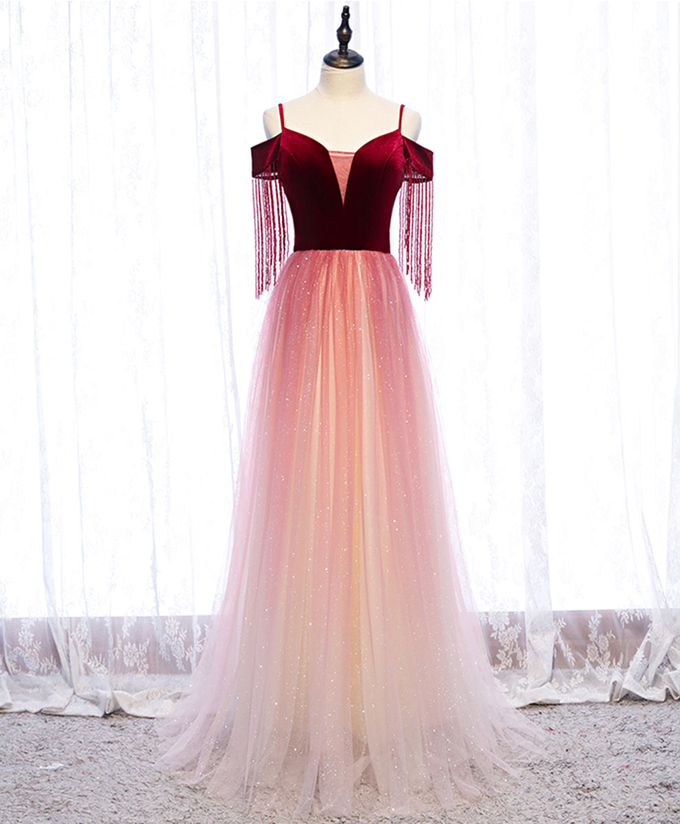 Elegant Burgundy Tulle Long Prom Dress for Women - Formal Evening Gown for Homecoming, Ball, Wedding & Special Occasions